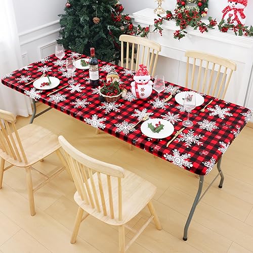 Miniatura 8 de smiry Mantel rectangular de pícnic, fundas elásticas impermeables para mesas de 4 pies, manteles de vinilo con parte trasera de franela lavable para