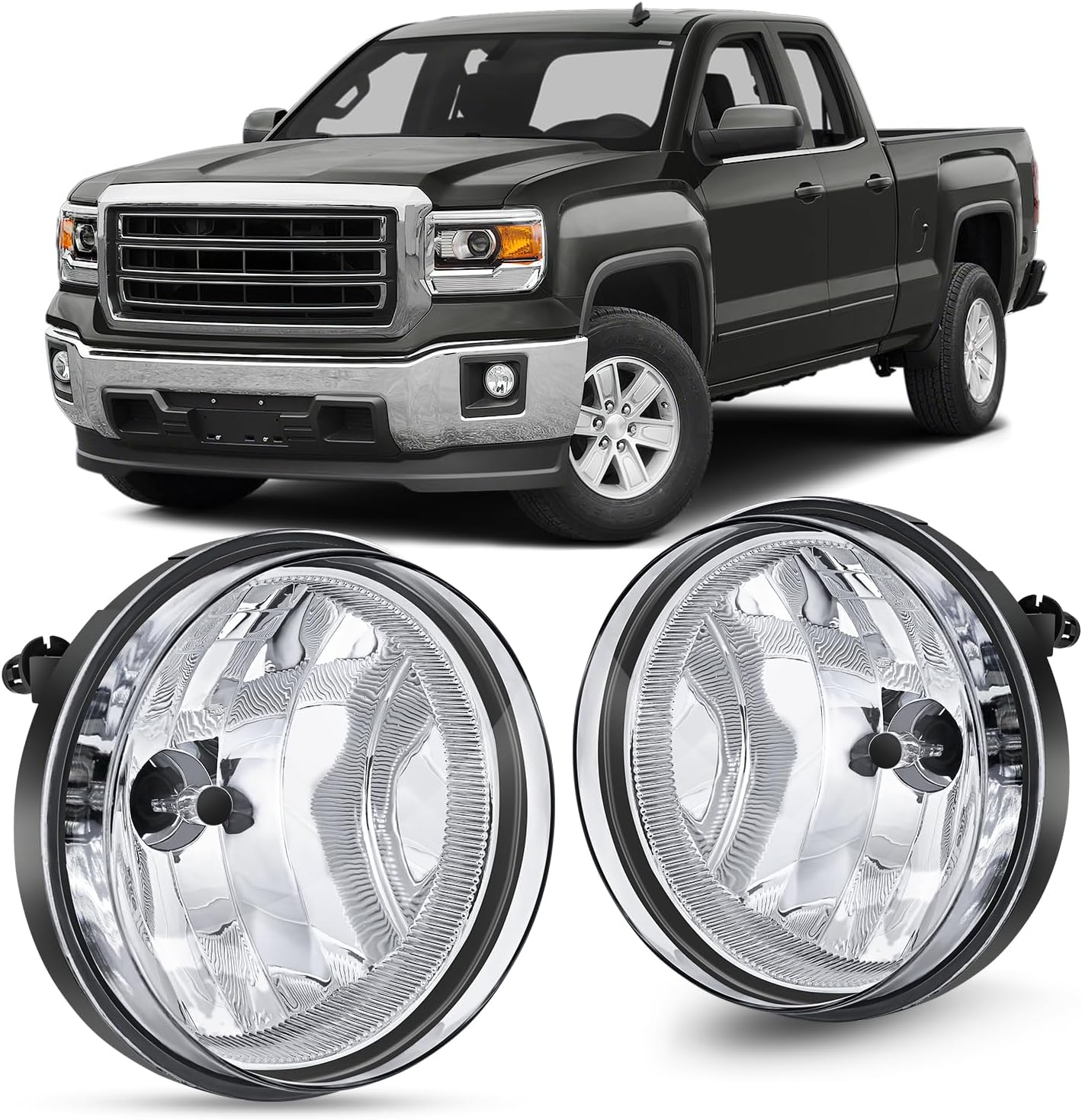 Nilight Fog Light Assembly Compatible with 2007 2008 2009 2010 2011 2012 2013 GMC Sierra 1500 07-14 Sierra 2500HD 3500HD Clear Lens Lamps Replacement 880 12V 27W Bulbs