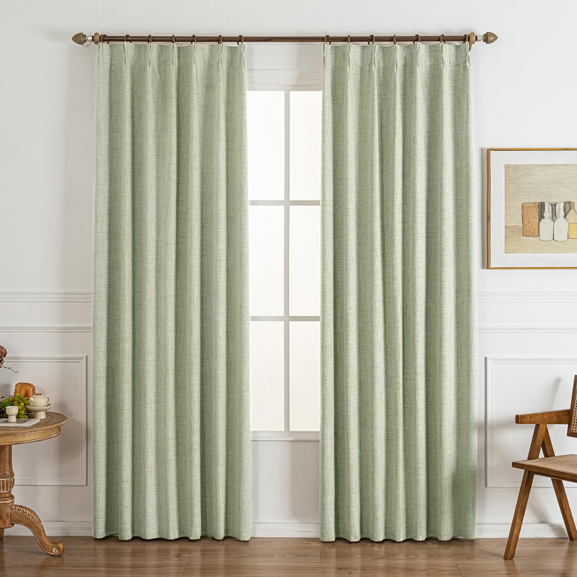 Gleantdeco Vorhänge mit Kräuselband Blickdicht Thermo Vorhang für Schlafzimmer Wohnzimmer Fenster Plisseé Leinenoptik Verdunklungsvorhänge 2er Set