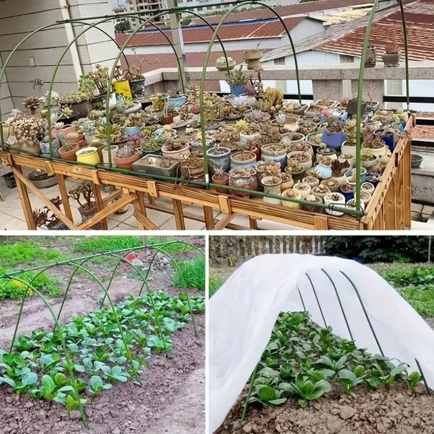 RustFree - Arceaux de serre en acier avec revêtement en plastique - 1,2 m - Piquets de support de jardin pour parterres surélevés, tunnel de culture, filet et 6 arceaux 24 clips et filet de jardin