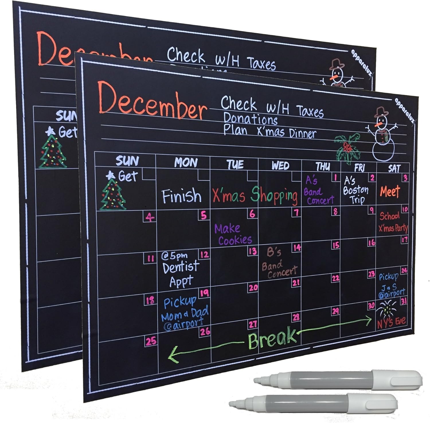 apparatuz Wall Calendar Chalkboard Decal, Smart Monthly Dry Erase Planner, Reusable and