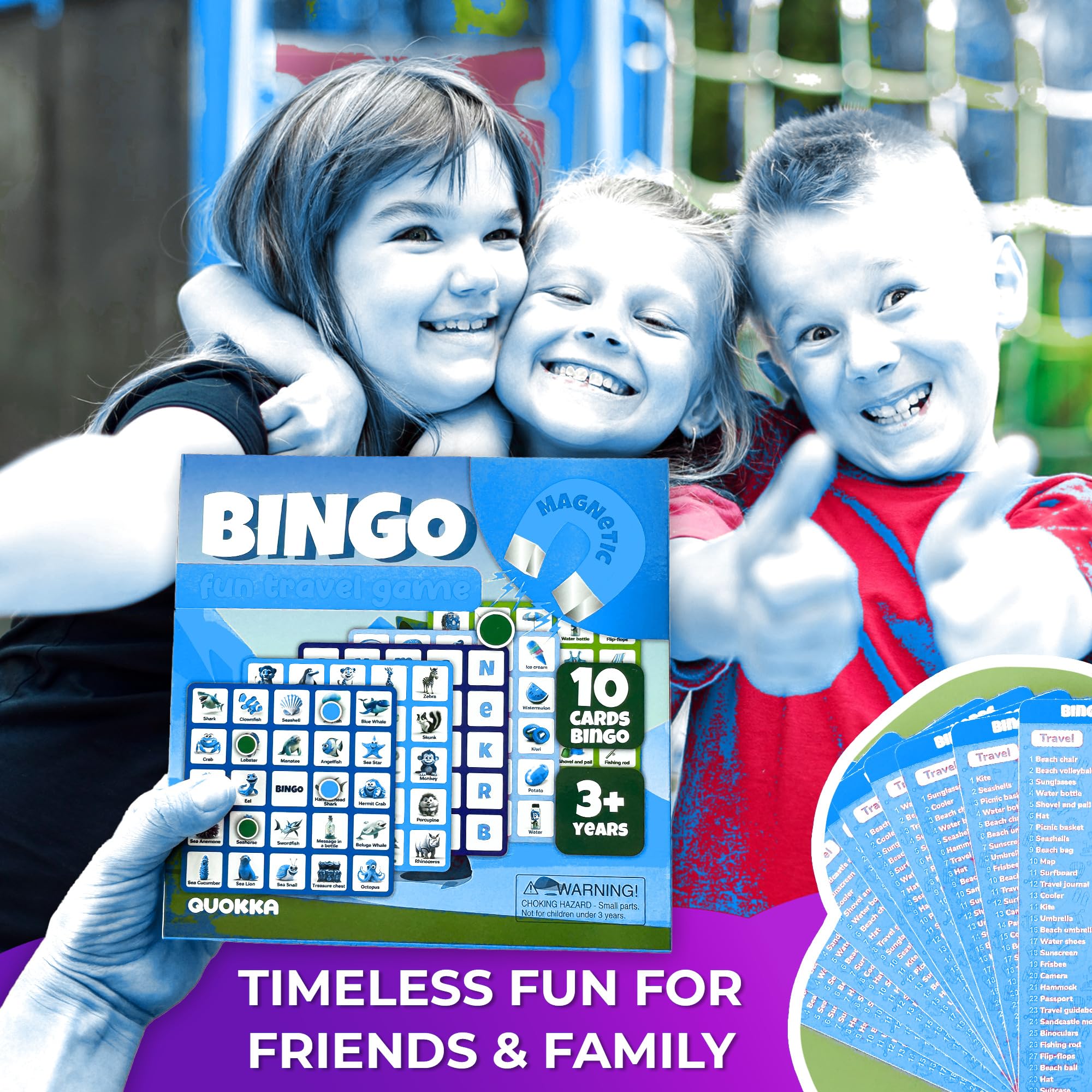 QUOKKA Bingo Gioco 3 4 5 Anni - Giochi da Viaggio Bambini 2 3 4 Anni - Mini Giochi Magnetici - Intrattenere Bambini in Aereo et Auto - 40 Fiches Magnetiche - 10 Carte Bingo con Parole
