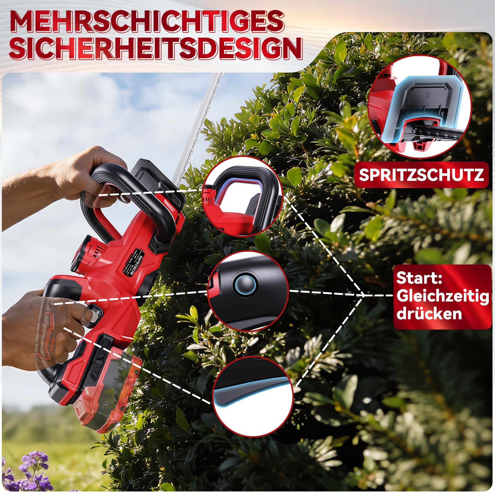 Akku-Heckenschere, für Makita 18V Akkus, Lange Heckenschere (ohne Akku) | Bürstenloser Motor, 52 cm Schnittlänge, 14 mm Zahnabstand, 270° drehbarer Kopf, Inklusive Reinigungspinsel