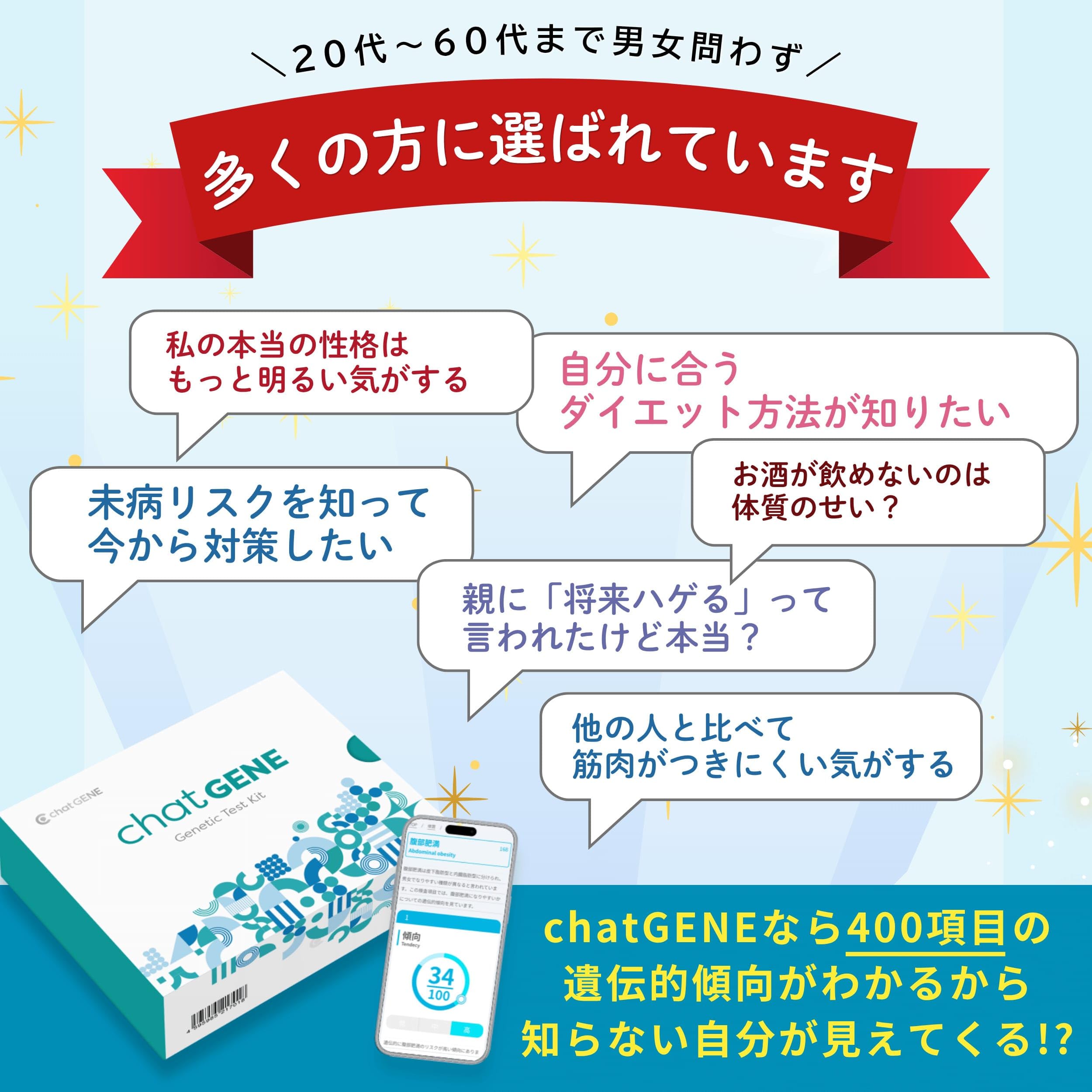 chatGENE 400項目 遺伝子検査キット ダイエット分析
