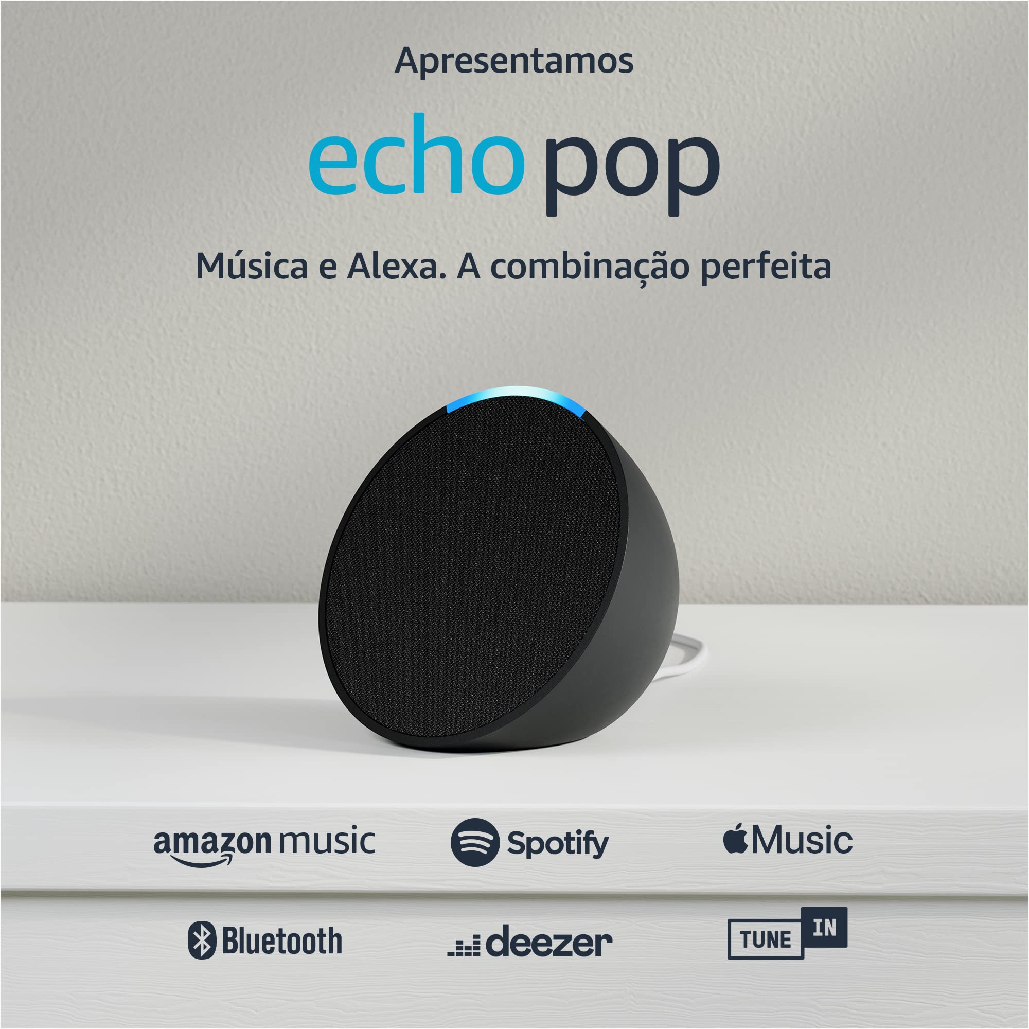 Apresentamos o Echo Pop | Smart speaker compacto com som envolvente e 
Alexa | Cor Preta
