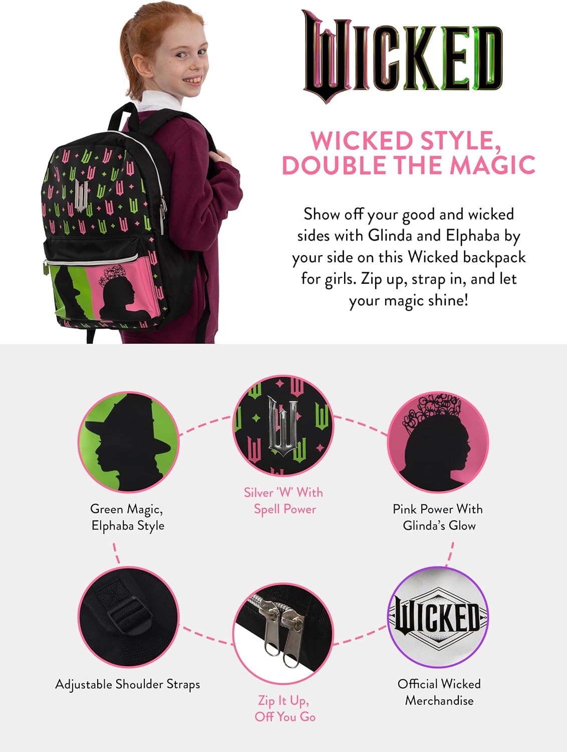 wicked Backpack, Glinda And Elphaba Girls Backpack, Girls Bag For School, Cool Bag For Kids
