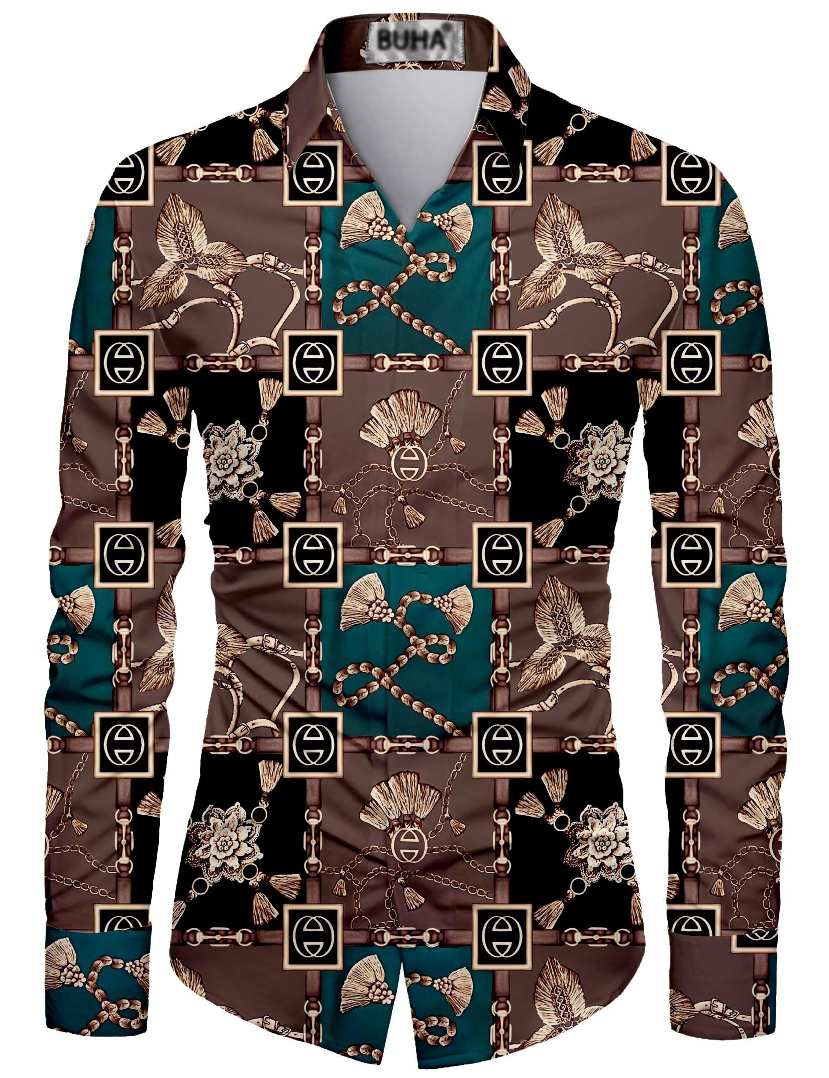 buha Men's Premium Unstitched Shirt Fabric for Stylish Wear Printed Multicolor Floral & Chain Pattern Soft & Smooth Feel Ideal for Tailored Full 2.25 Mtr For Casual, Formal & Festive Occasions-picture-53