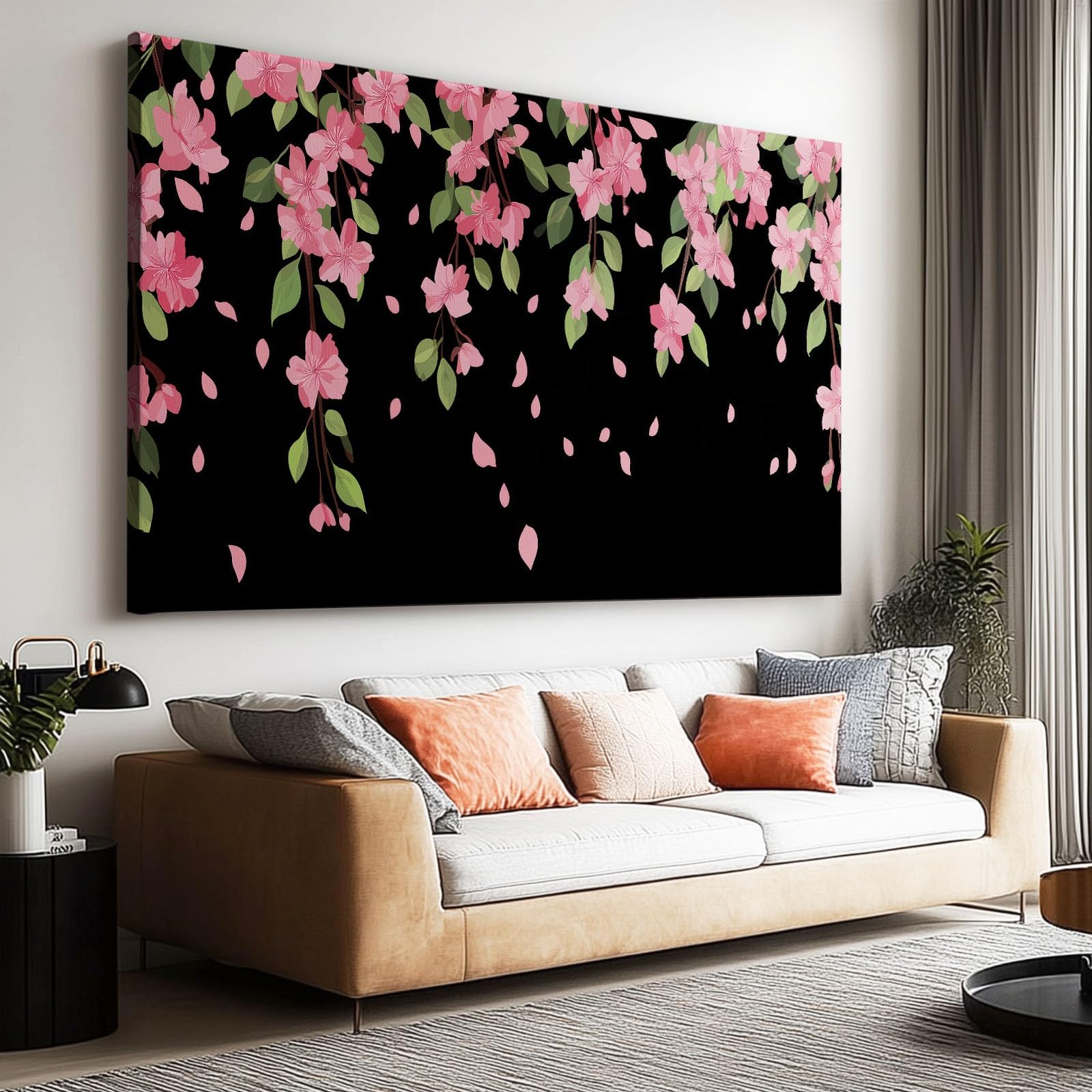 Obrazy na płótnie na ściany różowe kwiaty wiśni płatki 140 x 70 cm płótno sztuka ścienna do salonu, sypialni, przedpokój wydruki dekoracja, z haczykami gotowymi do powieszenia