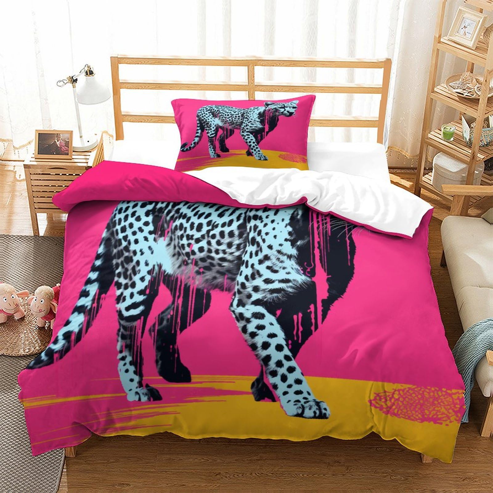 P1S9U7W5Y Vivid Leopard 3D Printed Single 3pcs Microfiber Animal Duvet Cover Bedding Set Single