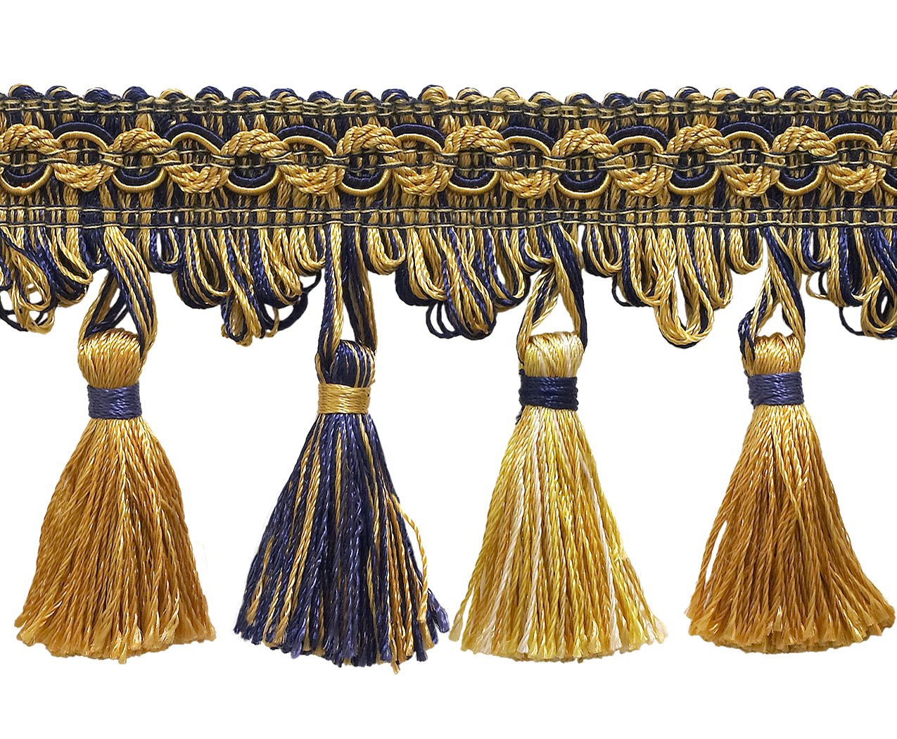 5 Yard Value Pack of Gold, Navy Blue 2 3/4 inch Imperial IITassel Fringe Style# NT2502 Color: Navy Gold - 1152 (15 Ft / 4.5 Meters)