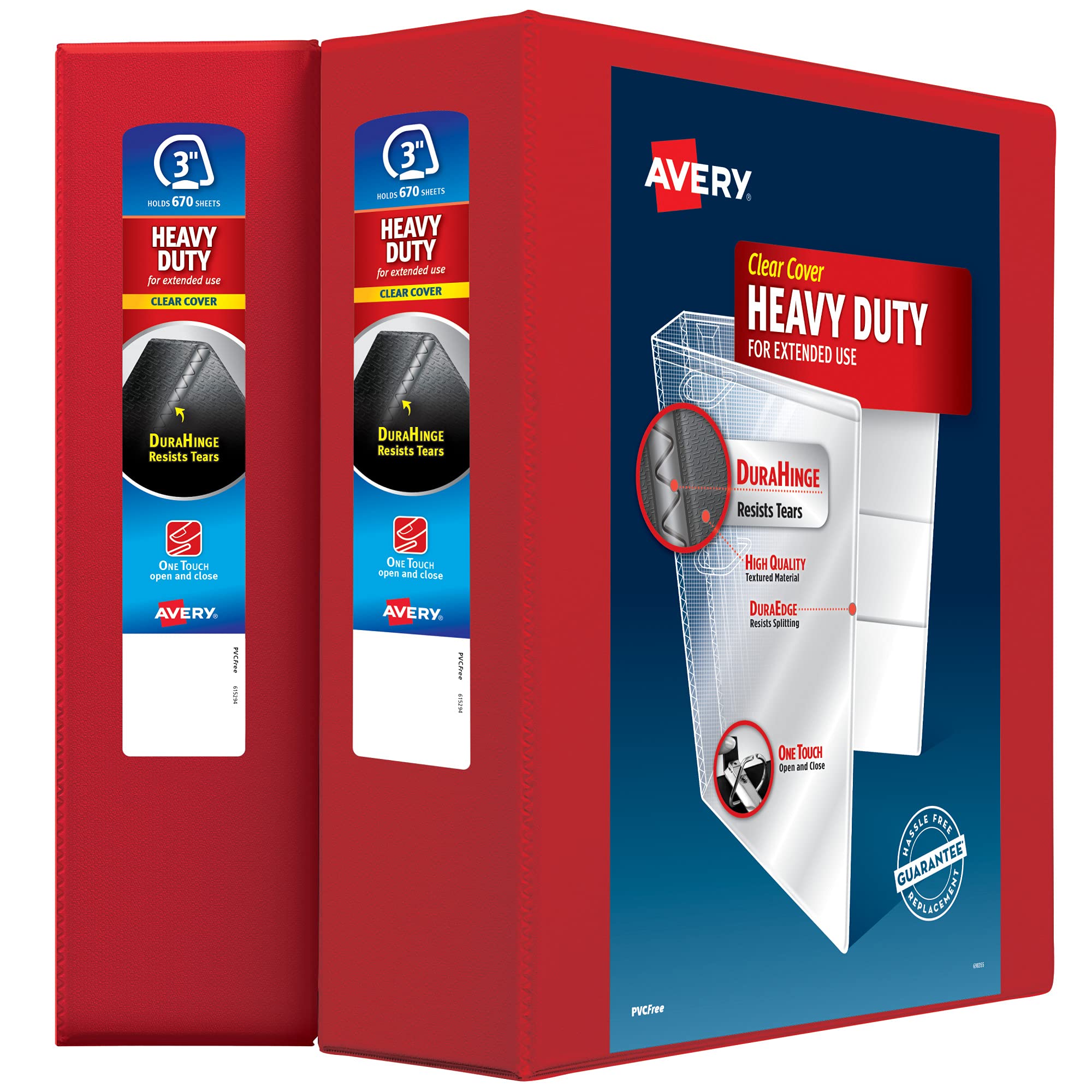Avery Lot de 2 classeurs robustes à 3 anneaux, anneaux EZD de 7,6 cm, lot de 2 classeurs rouges (39701)
