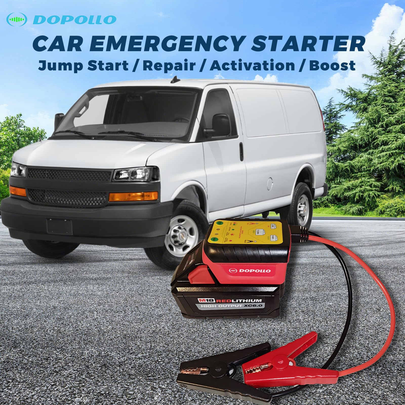 Dopollo Multi Starter, Compatible with Milwaukee 18V M18 Lithium Battery?Jump Start Adapter DJS18-MIW, Battery Repair/Activation/Boost, Cables for 6.0L Gasoline Engines, USB Cordless Power Source