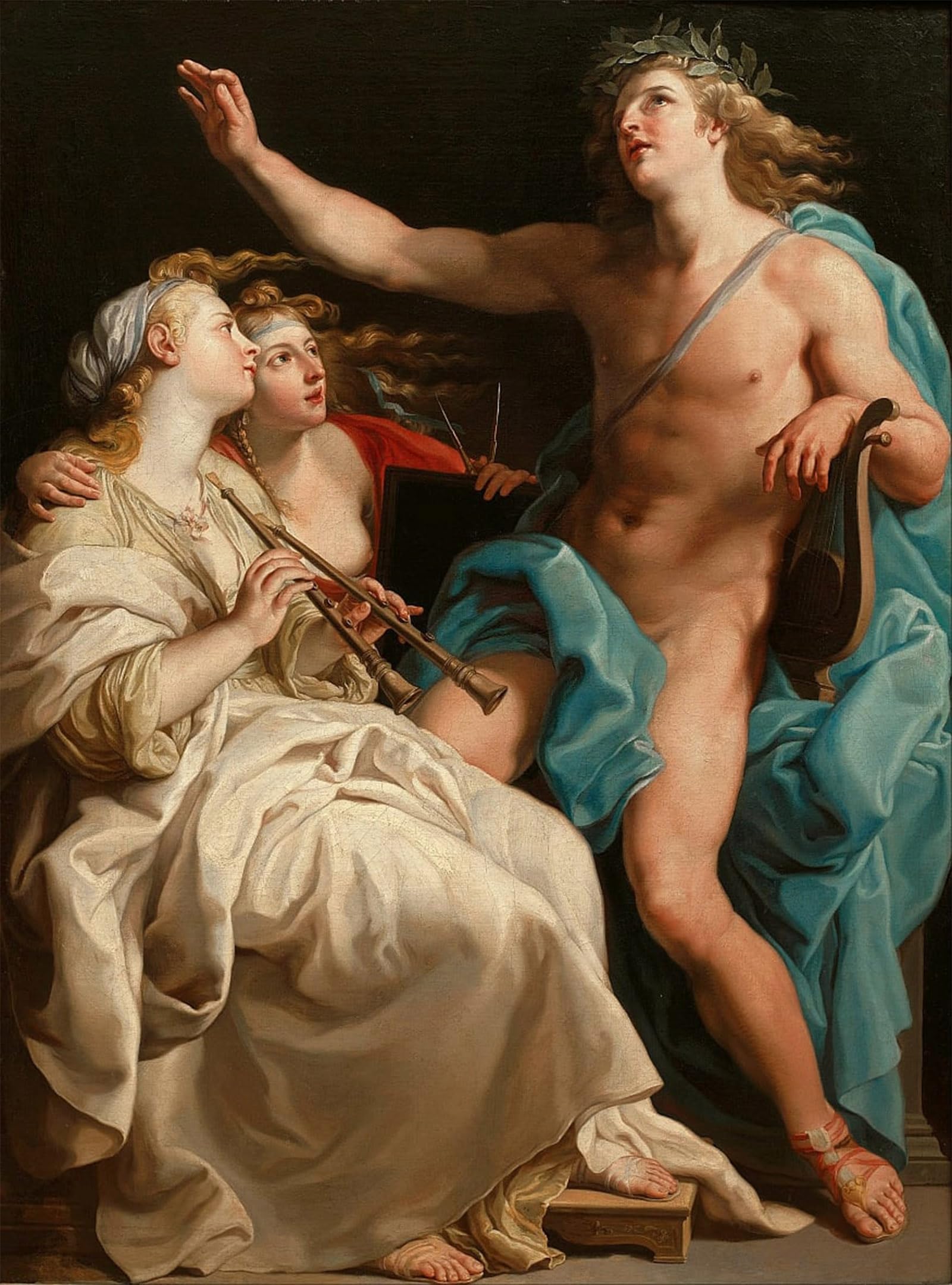 ARTXLXXBN Famous Painting Canvas Artwork Graffiti Print Apollo and Two Muses by Pompeo Girolamo Batoni Portrait Canvas Image for Home Decor 60x90cm
