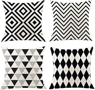 Cuscini Divano, 4 Pack Federe Cuscini Divano 45x45cm, Geometria Moderna Copricuscini Decorativi in Cotone e Lino, Stile Addensato Super Morbido, Fodere Cuscini per Divani Letto Sedie Giardino