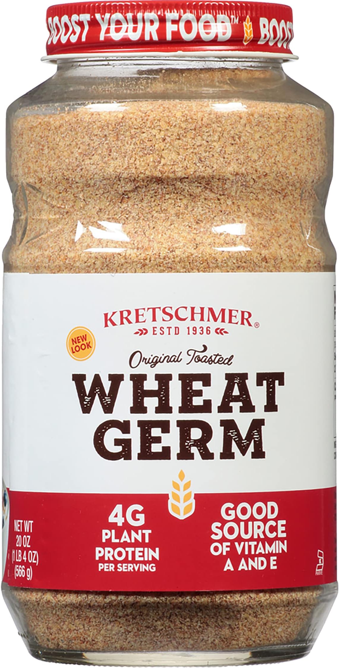 Original Toasted Wheat Germ Boost Your Food with, 20 Ounce Glass Jar (Pack of 4)