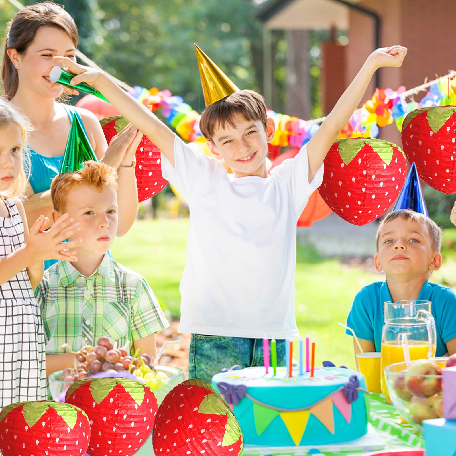 Lot De 6 Lanternes Fraises En Papier - Décorations De Fête Pliables 8 Et 12 Pouces - Pour Anniversaire, Jardin, Thème Fraise