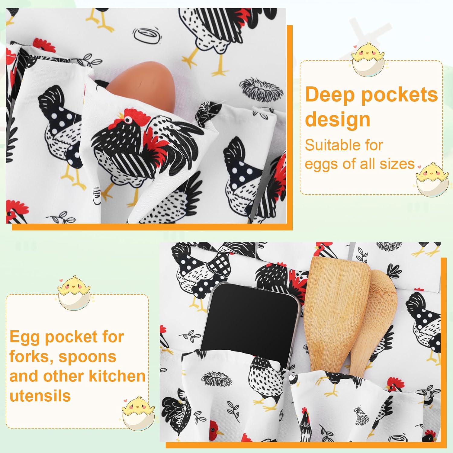 Egg Collecting Apron and Basket, Egg Gathering Apron for Fresh Egg | 14 Pouches Chicken Egg Apron with 7 Pouches Basket, for Chicken, Duck, Goose, Bird, Various Poultry Collection