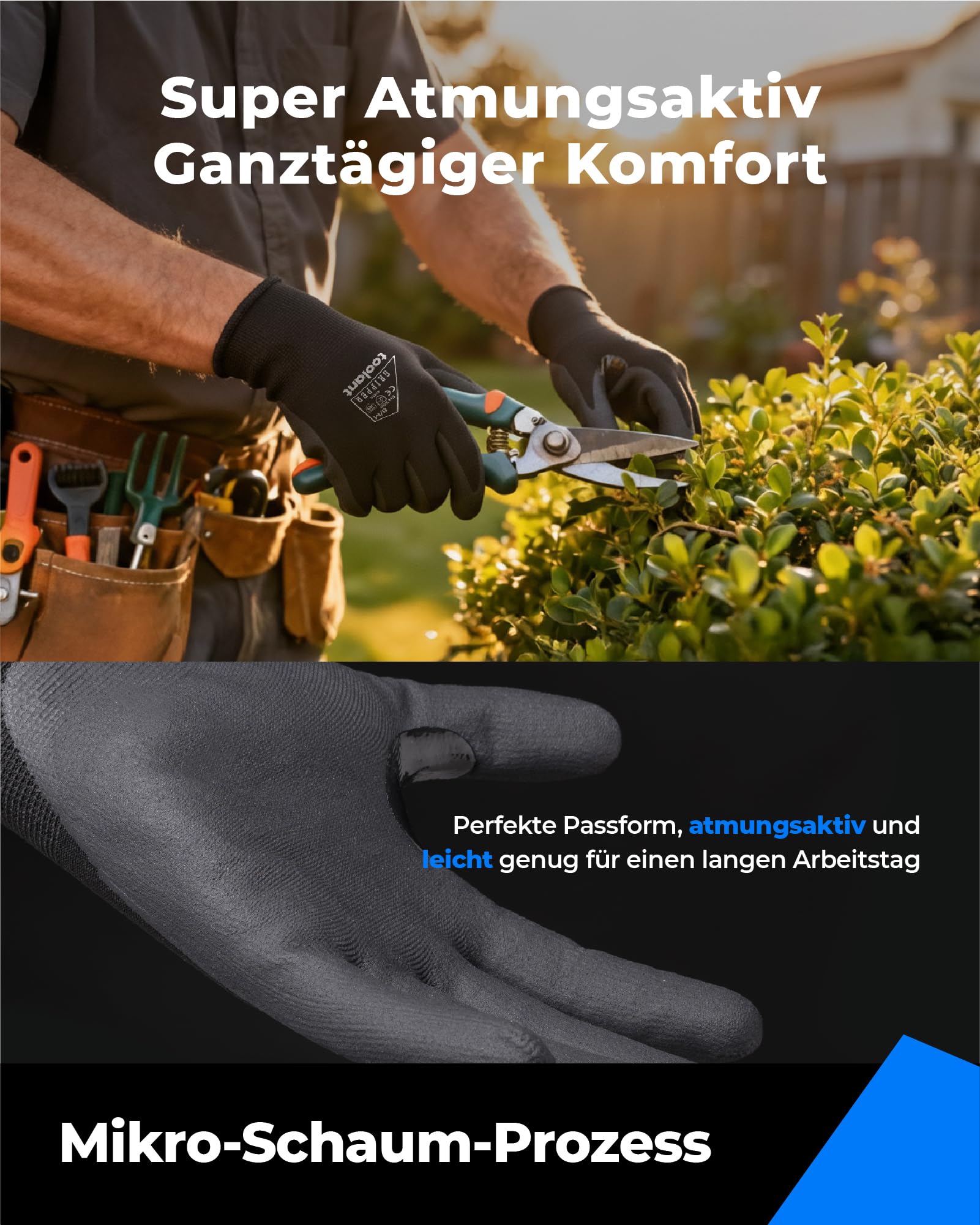 toolant Nitril-Arbeitshandschuhe mit MicroFoam-Beschichtung, atmungsaktives Nylon, rutschfester Griff, touchscreenfähig, ideal für Garten, Lager & Automobil, Grau (L, 12 Paar)