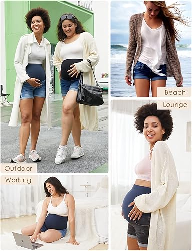 Miniatura 5 de HOFISH Pantalones cortos de mezclilla de maternidad para mujer, elásticos, cómodos, pantalones cortos de mezclilla casuales para entrenamiento y