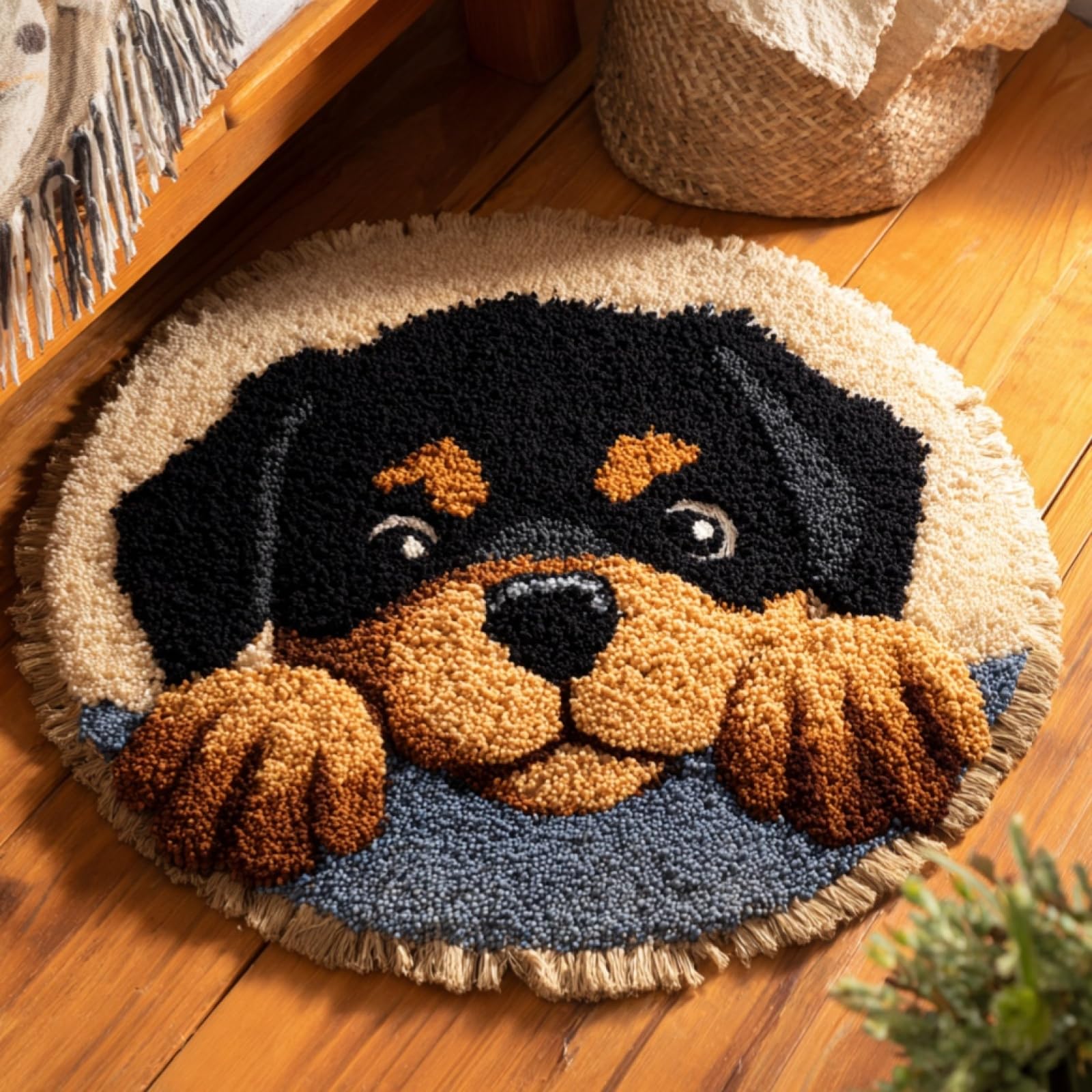 WallustrioaW DIY Latch Hook Rug,Cartoon Rottweiler,Crochet Kits Embroidery Kits Home Carpet Rug Making Canvas,Needlework Crafts for Home Decor,50x50cm