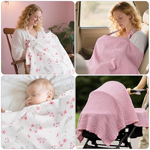 Miniatura 7 de Paquete de 2 fundas de muselina para lactancia materna, 100% algodón, suave, privacidad, cubierta de lactancia materna con cuello de arco para