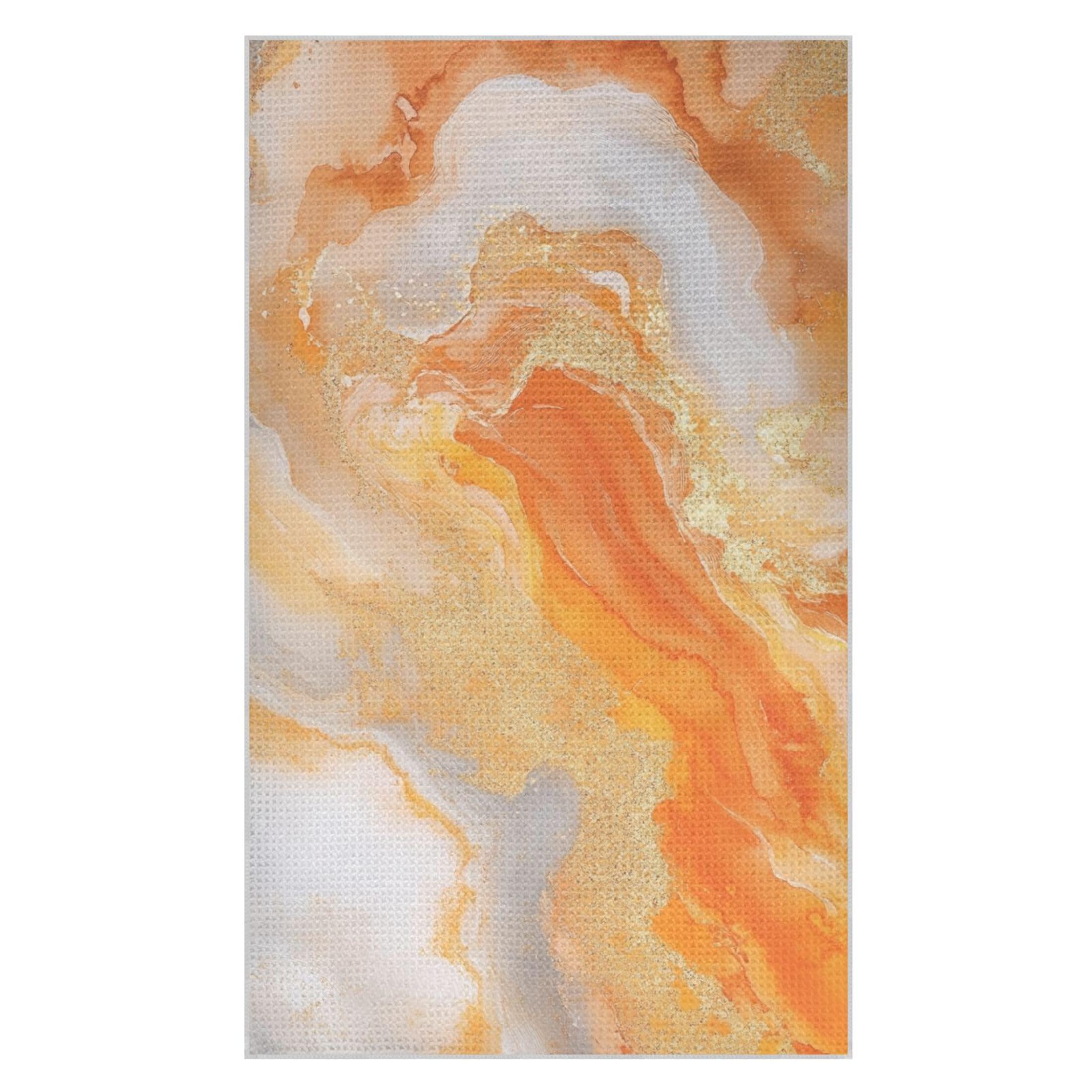 Kutsu Orange Marble Waffle Weave Kitchen Towels Absorbent Quick Drying Dish Towels for Kitchen, Decorative Tea Towel, 18x30 in