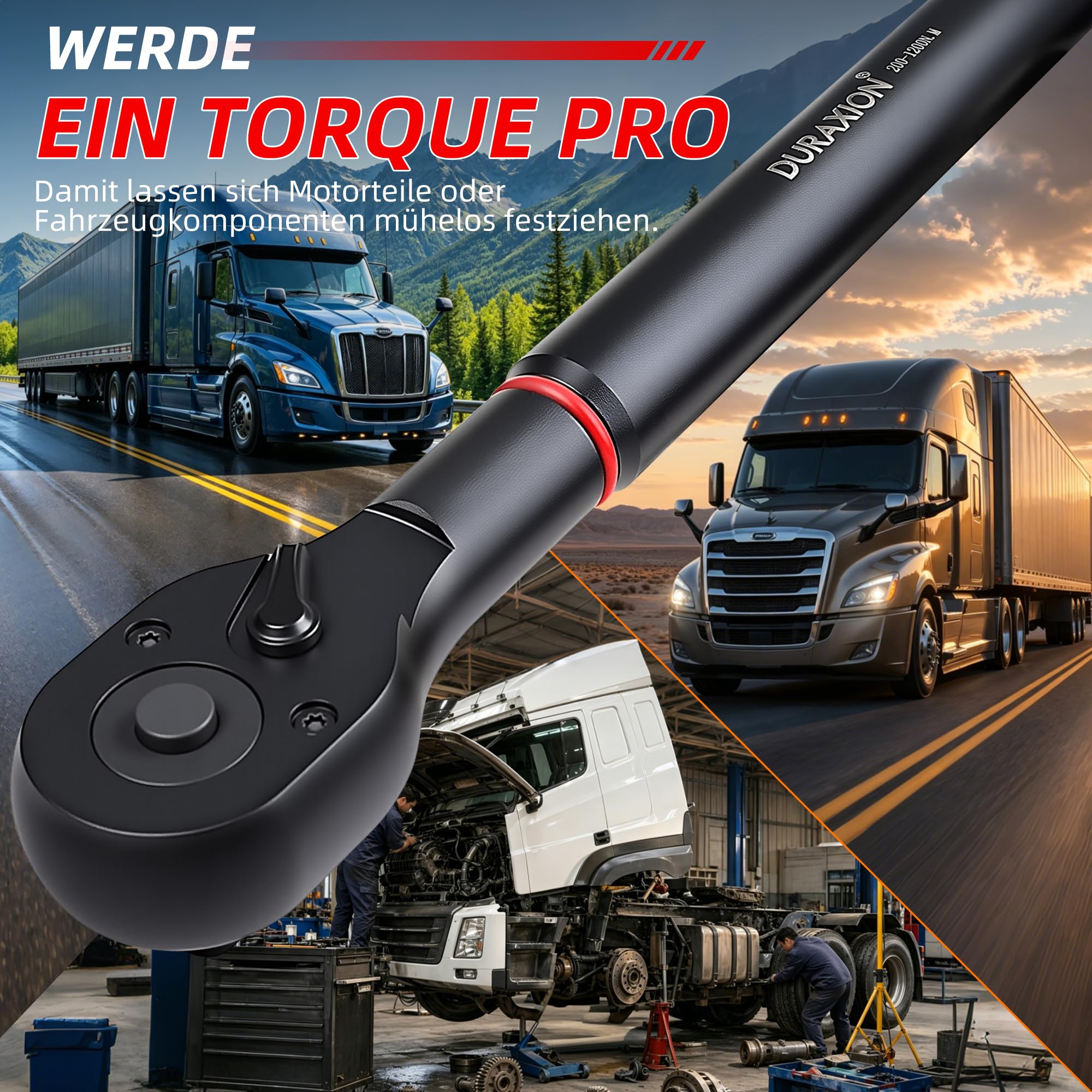3/4" Drehmomentschlüssel 200-1200Nm für Auto,LKW,Traktor | ±3% Fehlergenauigkeit,48 Zähne Wende Ratschenkopf,mit 5° Rückholwinkel,Doppelskala,Tragbare Aufbewahrungsbox
