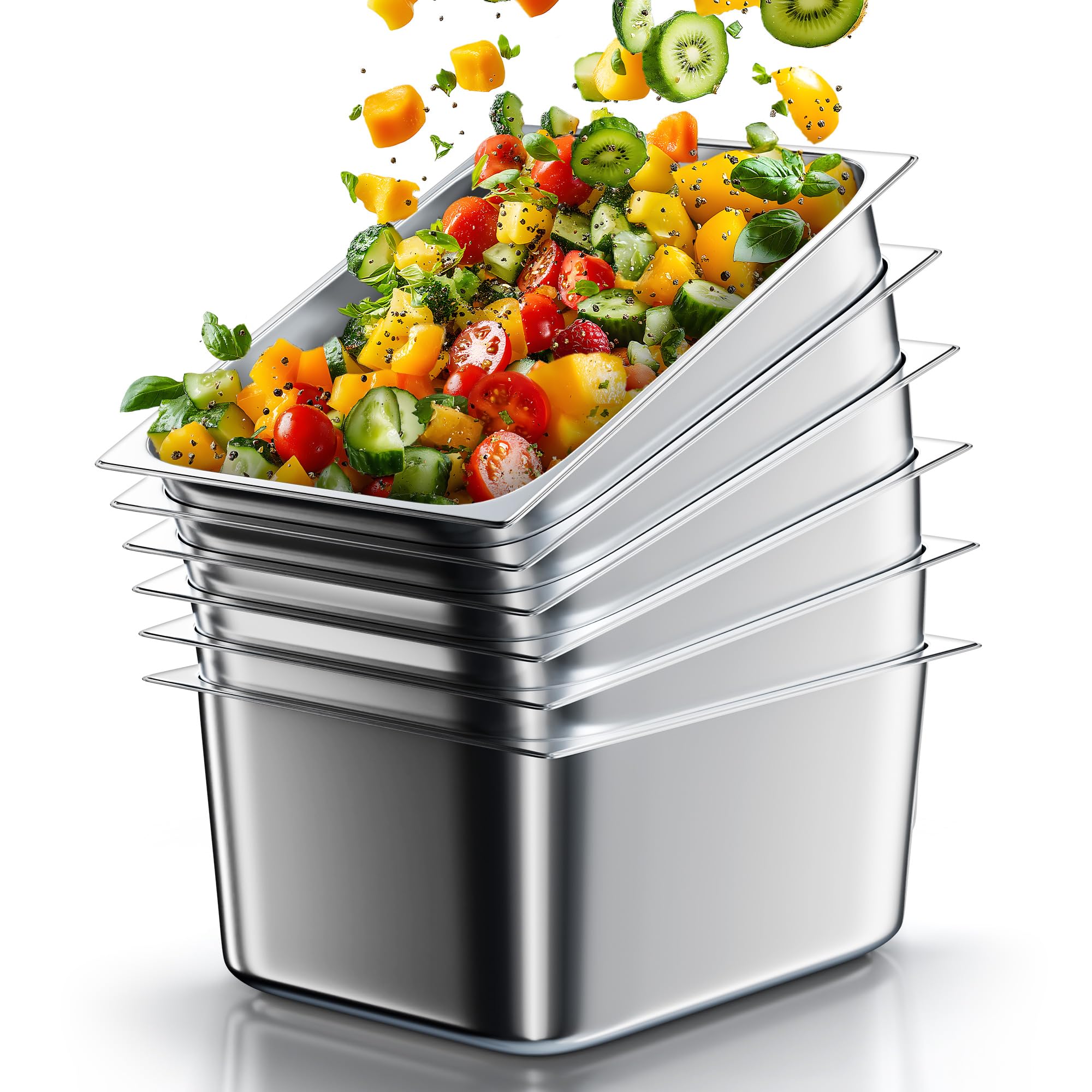 WantJoin Steam Table Hotel Pans 1/2 Half Size 6 Inch Deep 6 Pack, Stainless Steel Metal Tray Sets Food Storage Container for Restaurant Chafing Dishes Commercial Buffet Warmer Catering Supplies