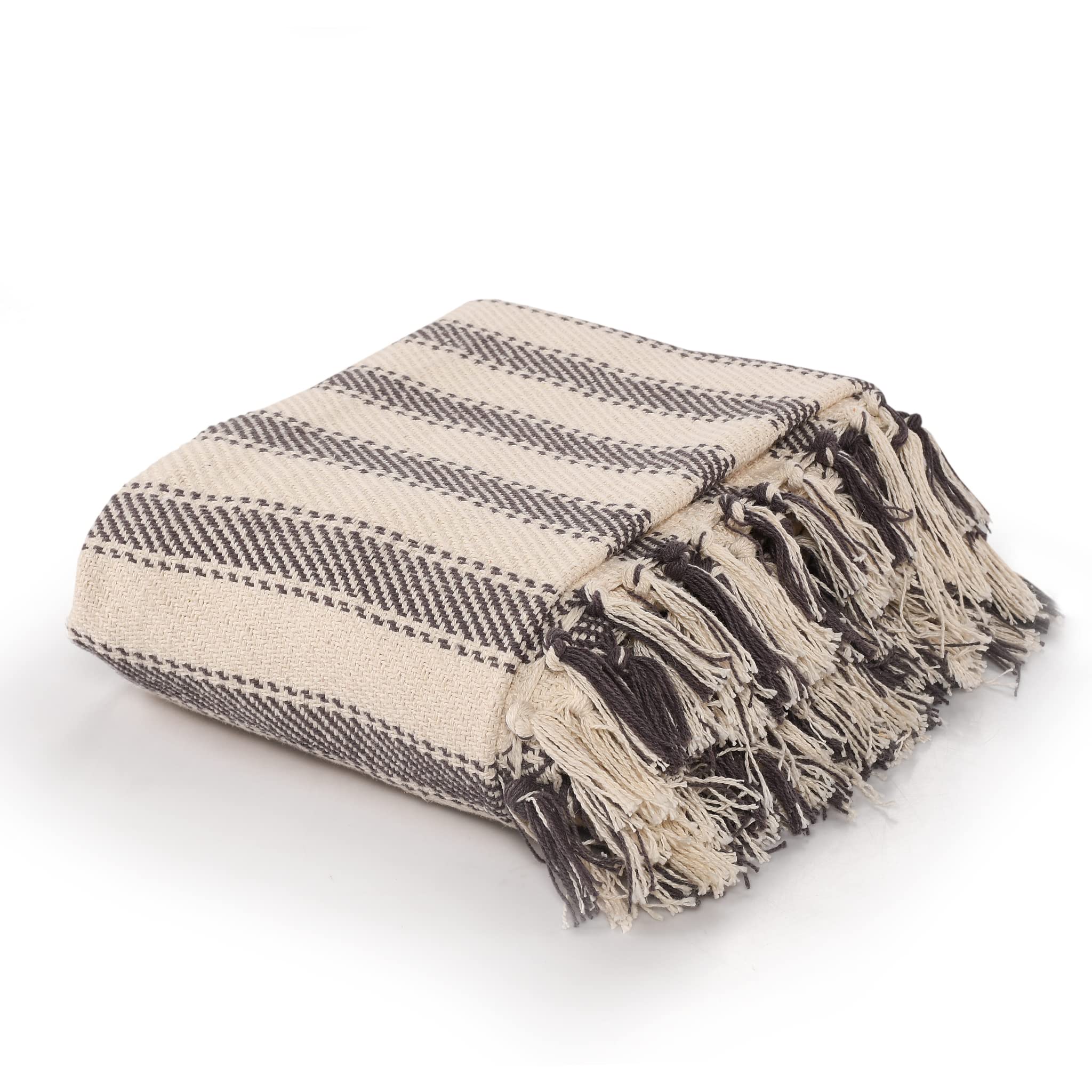SASHAA WORLD Striped Throw Medium with Tasselled Edges |Throw for Living Room, Bedroom, Sofa & Chair |Charcoal Throw Blanket | 180 x130 cm 3