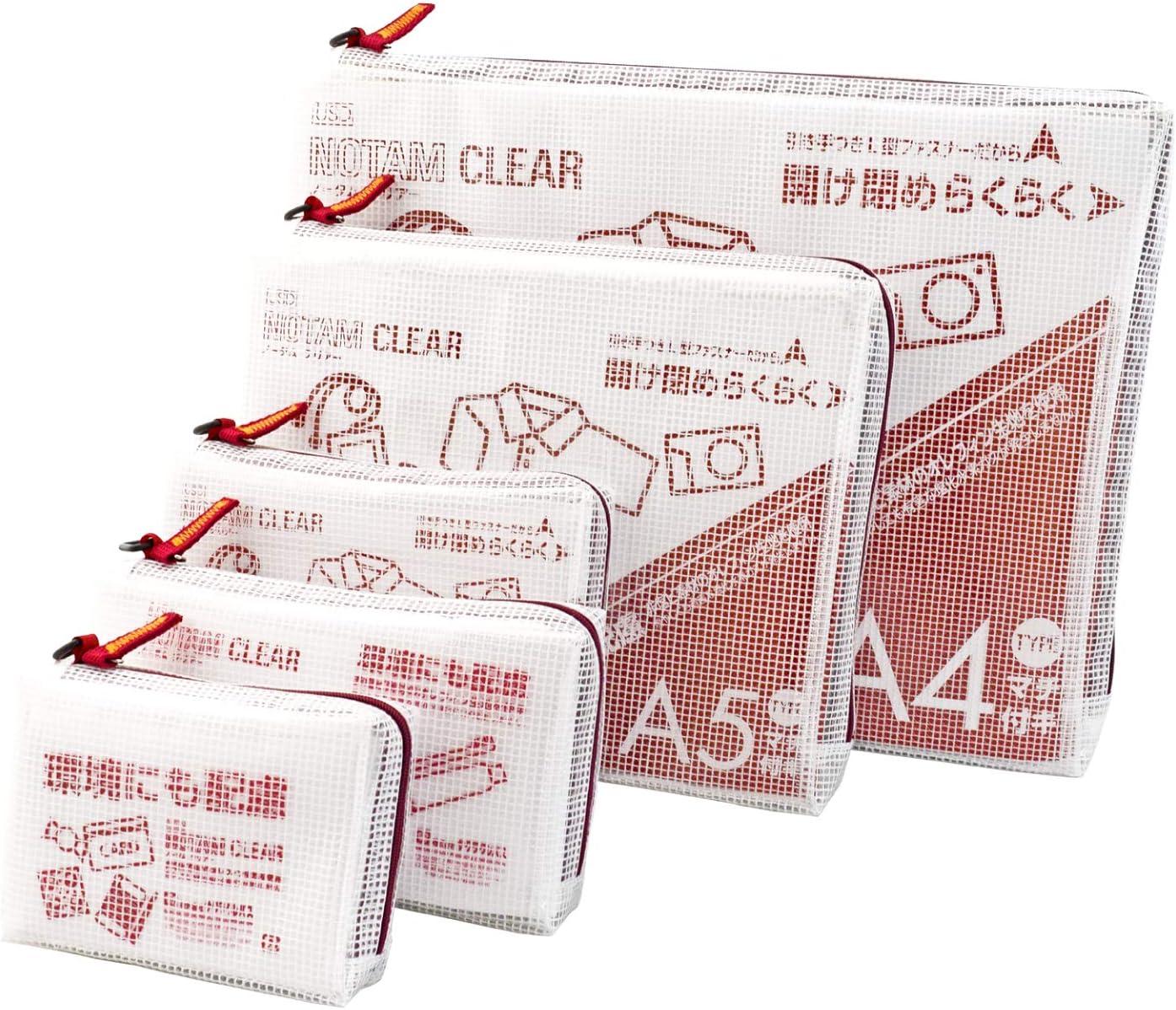 サクラクレパス Notum UNCM-5P#19 Mesh Case with Gusset, Clear, Pack of 5 Types, Red