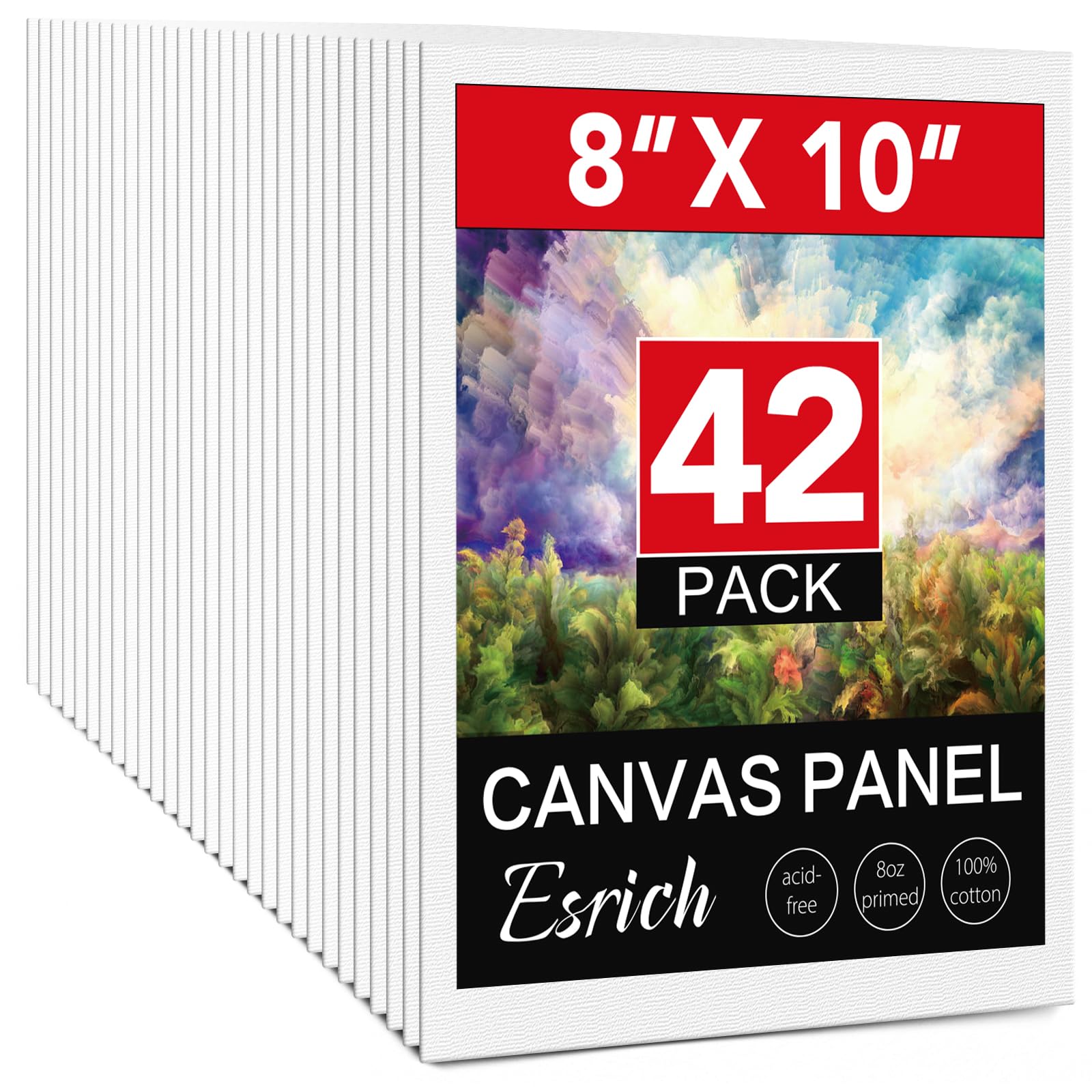 ESRICH Canvases for Painting 8 x10 Inch, 42 Pack Blank Canvas Boards for Painting-100% Cotton Painting Canvas Panels Acid-Free Primed for Oil Paint, Watercolor, Acrylic Paint, Gouache and Tempera.