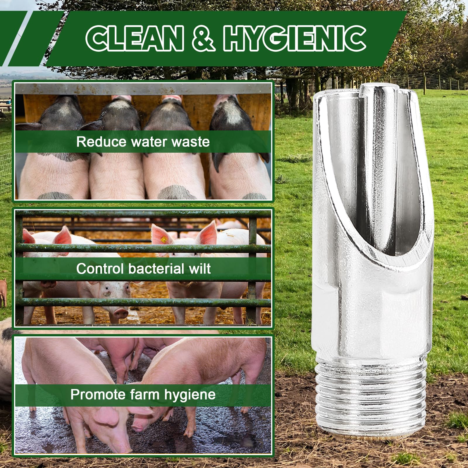 MAOPINER Alimentadores automáticos de acero inoxidable para pezón de cerdo para lechones y otros animales pequeños suministros para animales de granja - NPT 1/2" (20)