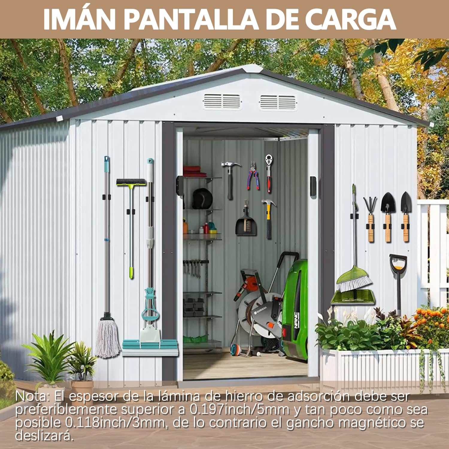 3-H 8 soportes magnéticos para escobas, de acero inoxidable, para escobas, herramientas de jardín y escobas, con 8 ganchos magnéticos para cocina, baño, garaje, jardín, hogar, color negro