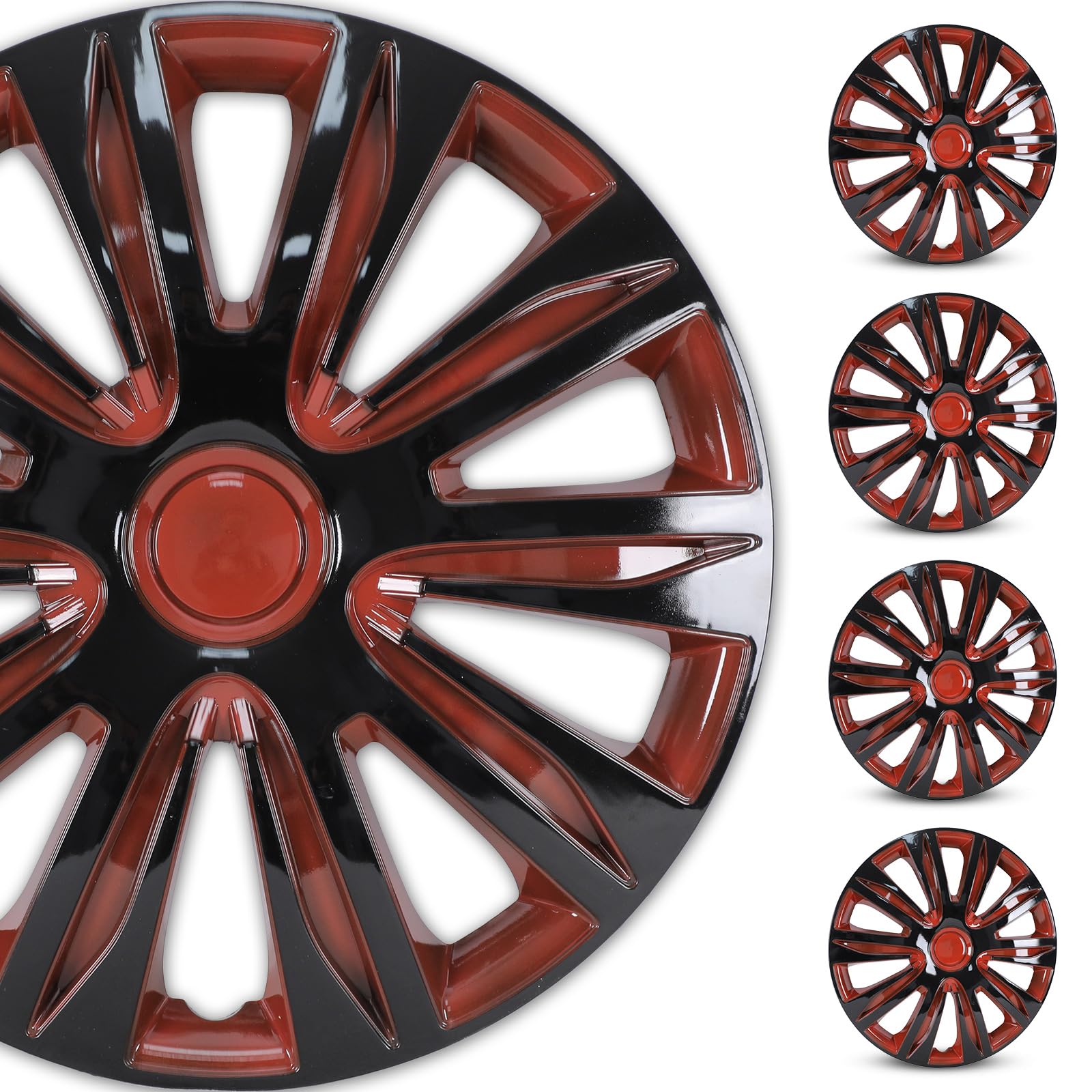 WOLFSTORM 4-Pack 15 Inches Wheel Rim Cover Hubcaps,Redesign Fashion Style Replacement Hubcaps,Car Truck SUV Hub Accessories, Black&Red&Lacquer