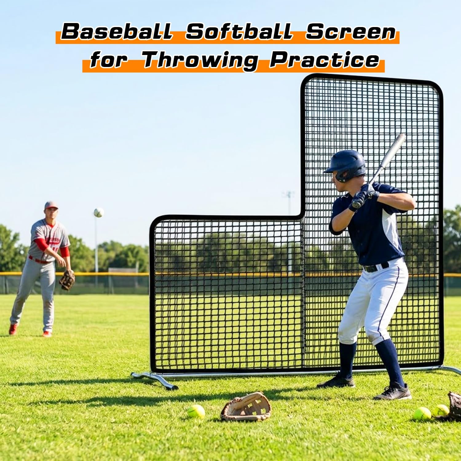Gagalileo Baseball L-Screen Protective Pitching Net: 7x7FT Portable for Batting Cage Backyard Practice - Coaches Parents Youth Training Beisbol