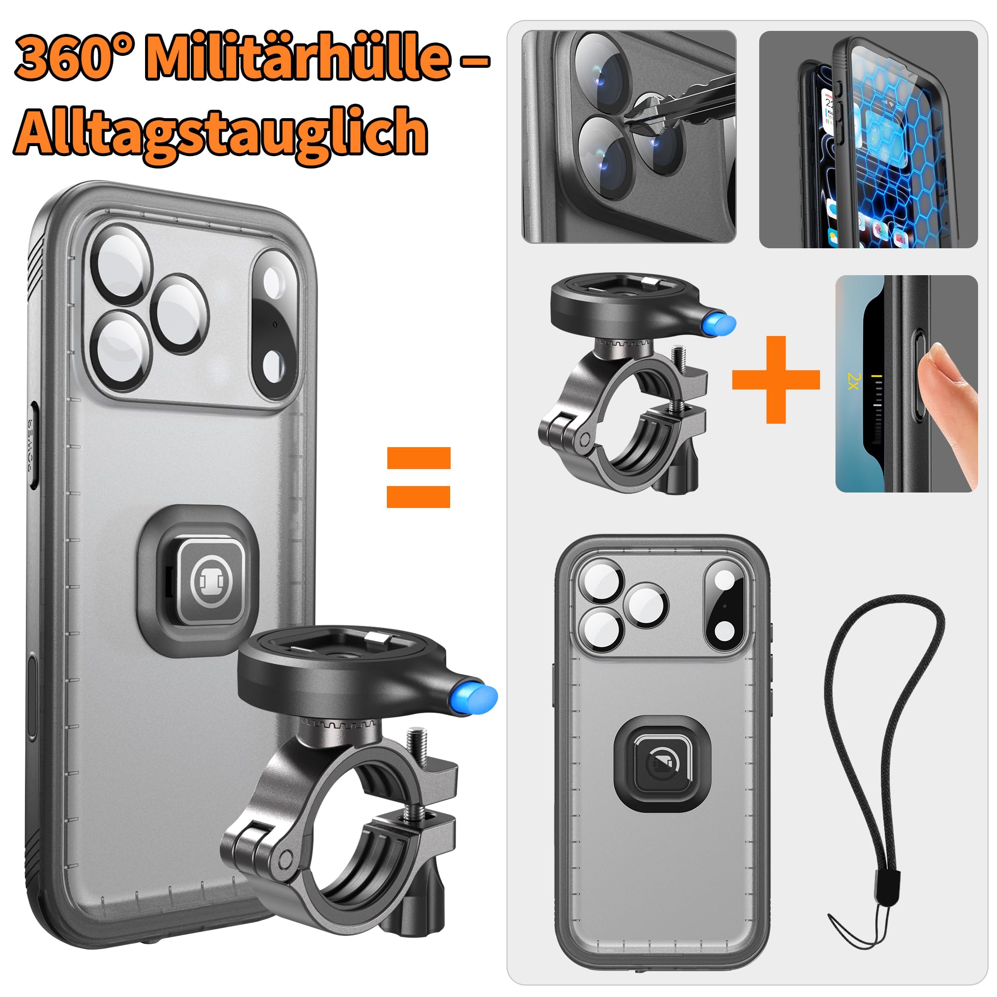 Cozycase 1S-Knopf Wasserdicht Handyhalterung Fahrrad Für iPhone 17 Pro | Anti-Diebstahl Hülle Handy Halter Motorrad Lenker Rennrad Mtb Ebike Bike Phone Holder Mount Fahrradhalterung IP68 Waterproof