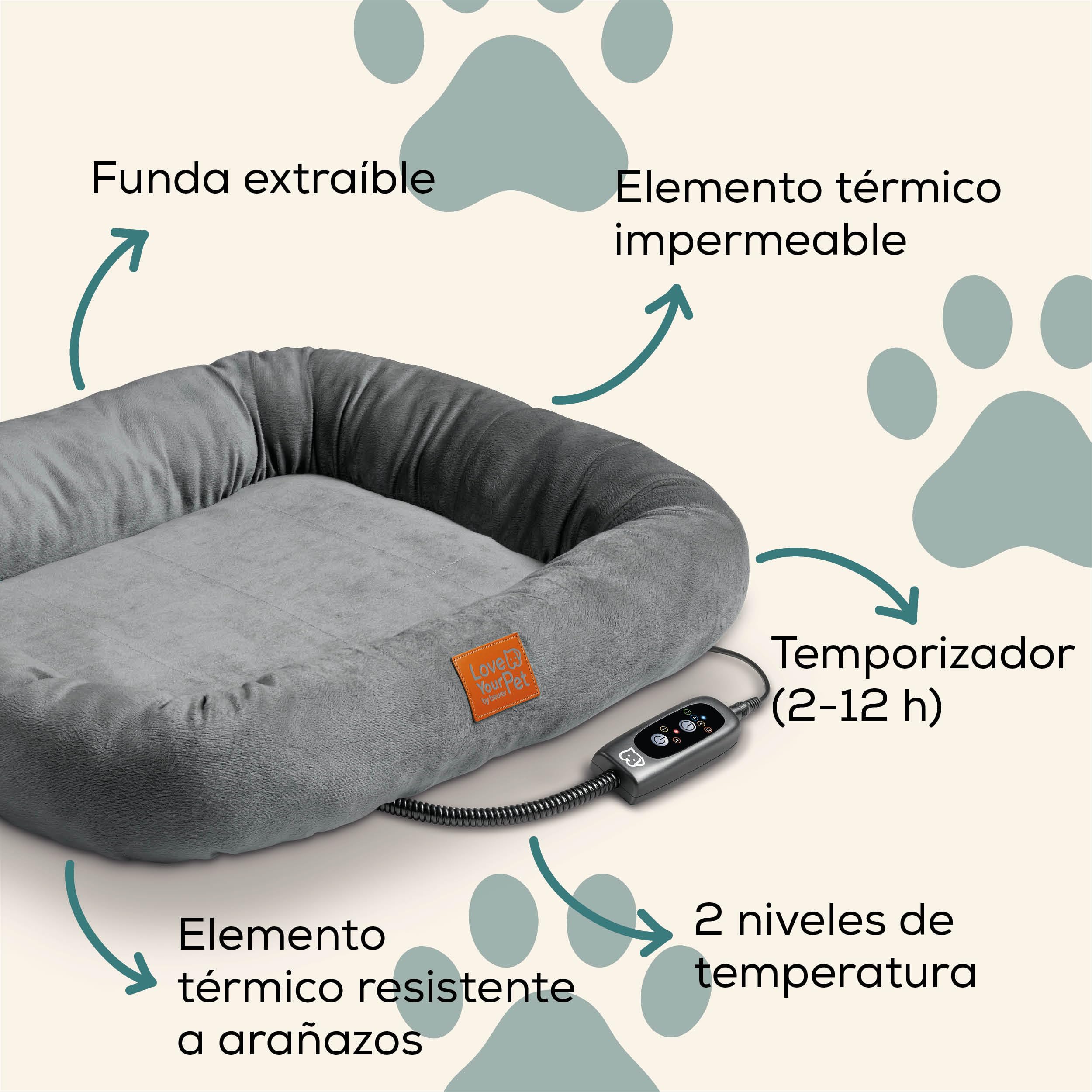 Beurer Love Your Pet Cama térmica «Kira» para Perros y Gatos, Cama para Perros con calefacción eléctrica y Temporizador, Lavable a 30 °C, Resistente a los arañazos y el Agua, 58 × 50 cm