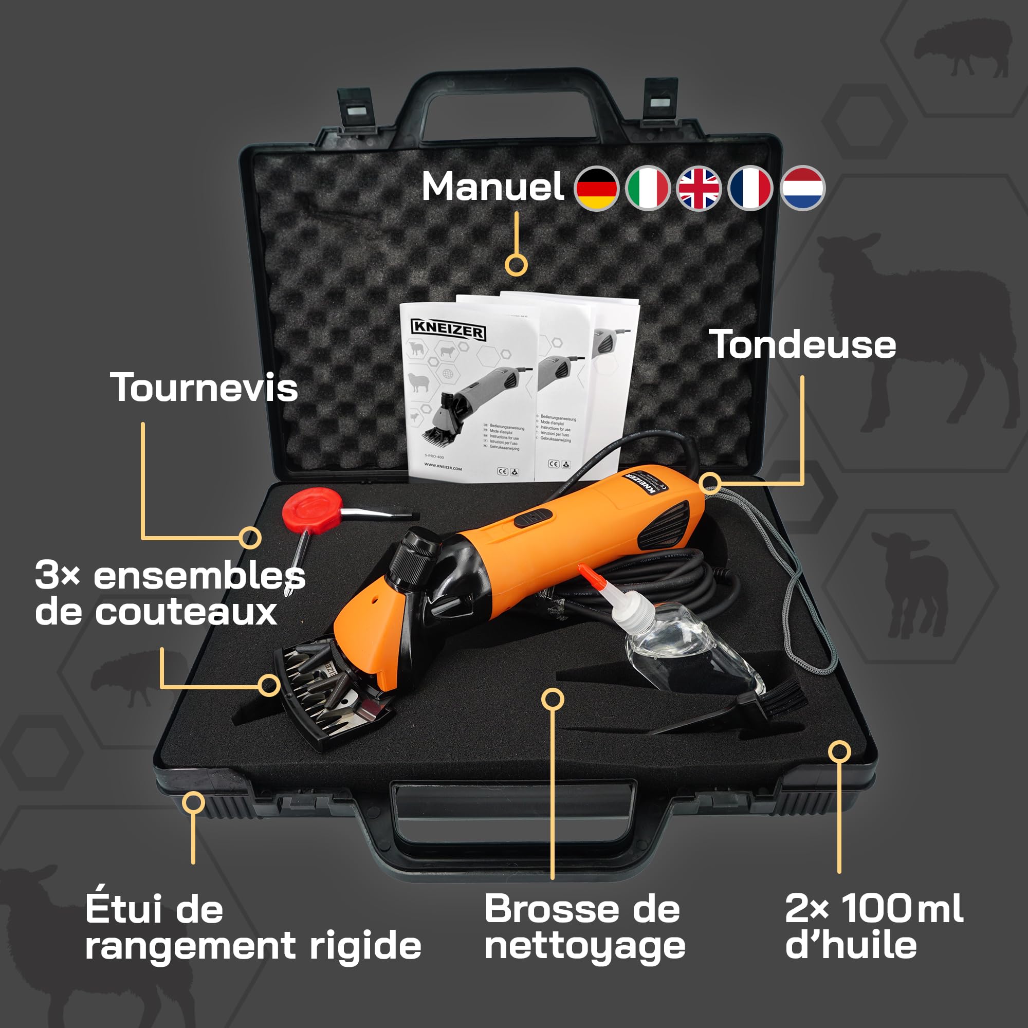 KNEIZER Tondeuse Électrique pour Moutons Kit Complet Lames Remplaçables Moteur Puissant