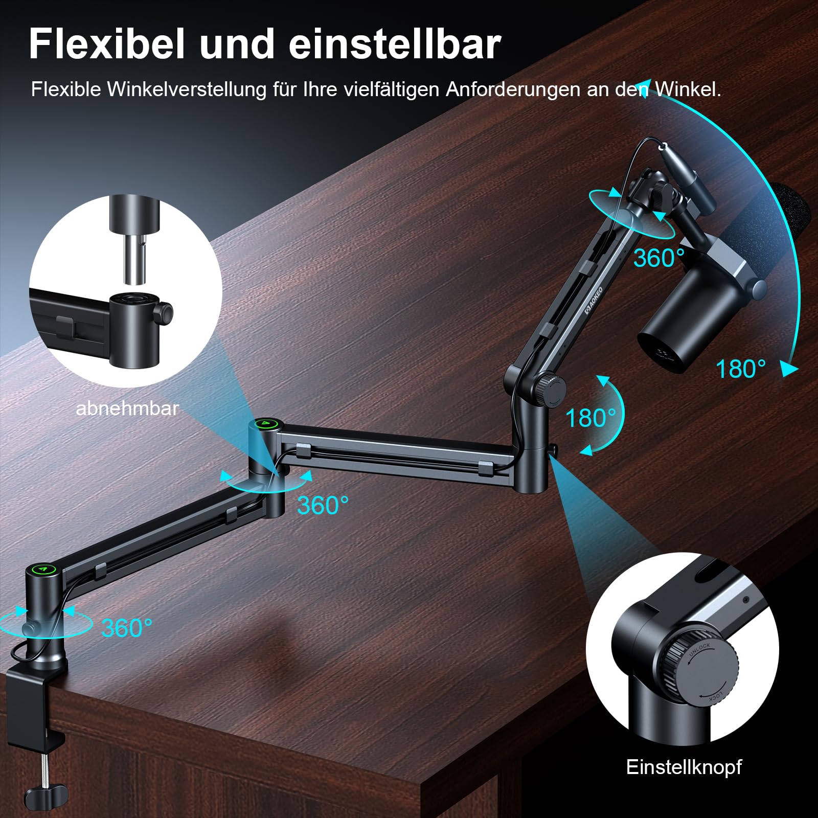 Mikrofon Arm,Aokeo AK-58i Niedriges Profil Mikrofon Ständer Arm für HyperX QuadCast,SoloCast,Elgato Wave,Shure SM7B,Blue Yeti,Blue Snowball,Broadcast,Studio Programm Aufnahme