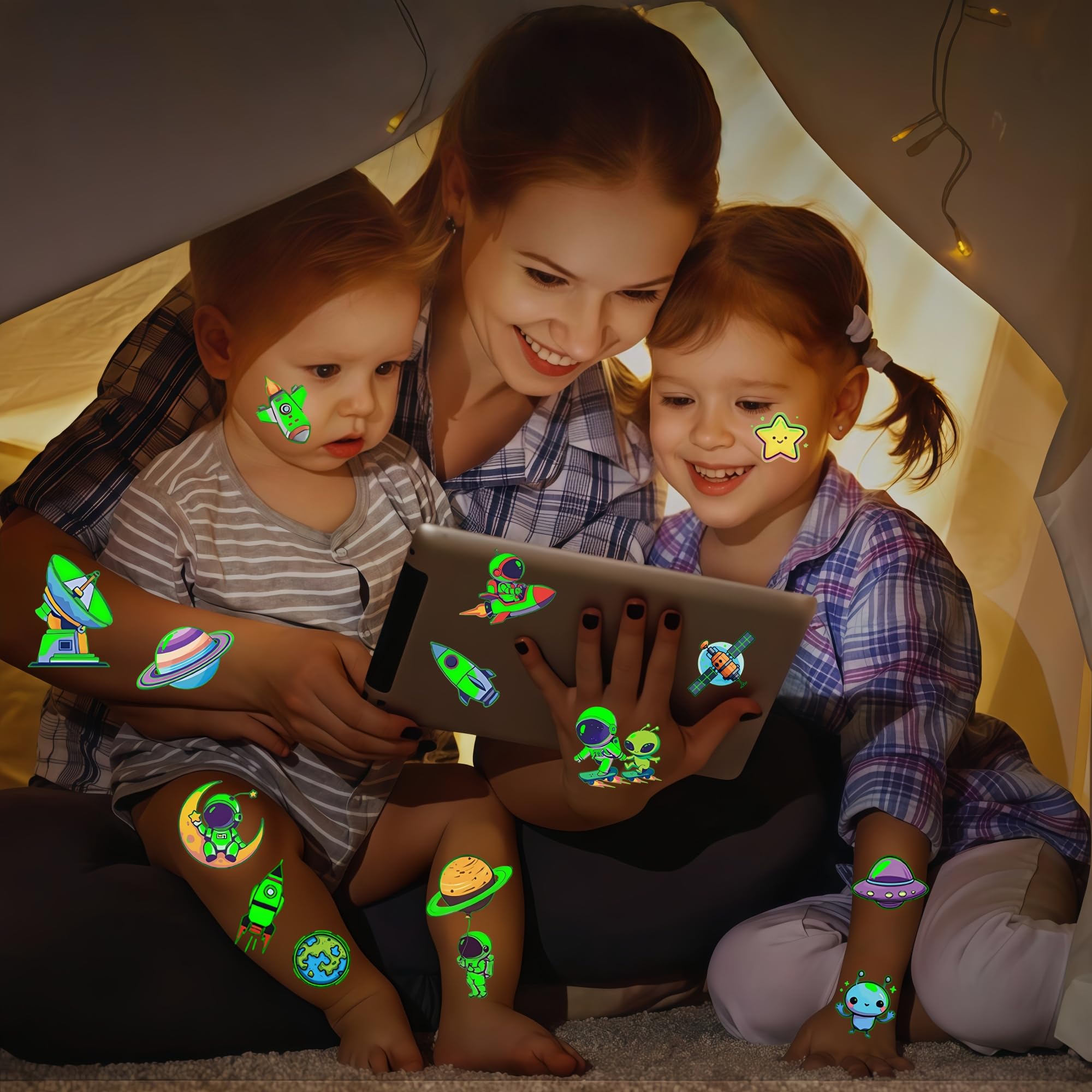 Planet Tattoos for Kids,10 Sheets Temporary Tattoos Party Bags Fillers for Kids Tattoos Boys Glow in The Dark Stickers Space Toys for Boys 3 4 5 6 7 8 9 10 11 12 Year Old Boys Gifts Party Favours - Image 2