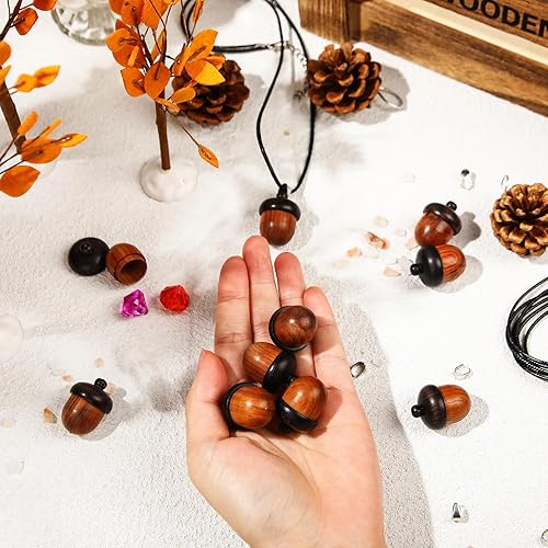 Miniatura 7 de Dijes de bellota de madera con tuerca y bellota con cordón de collar encerado negro y cierre de pinza de langosta para accesorios de bricolaje,