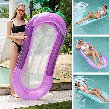 Adult Pool Float, Two-Pack, Tanning Inflatable Water Lounge Chair, Gradient Color Floating raft, with handrails and backrest, Lake Floats with net, 150cm*75cm