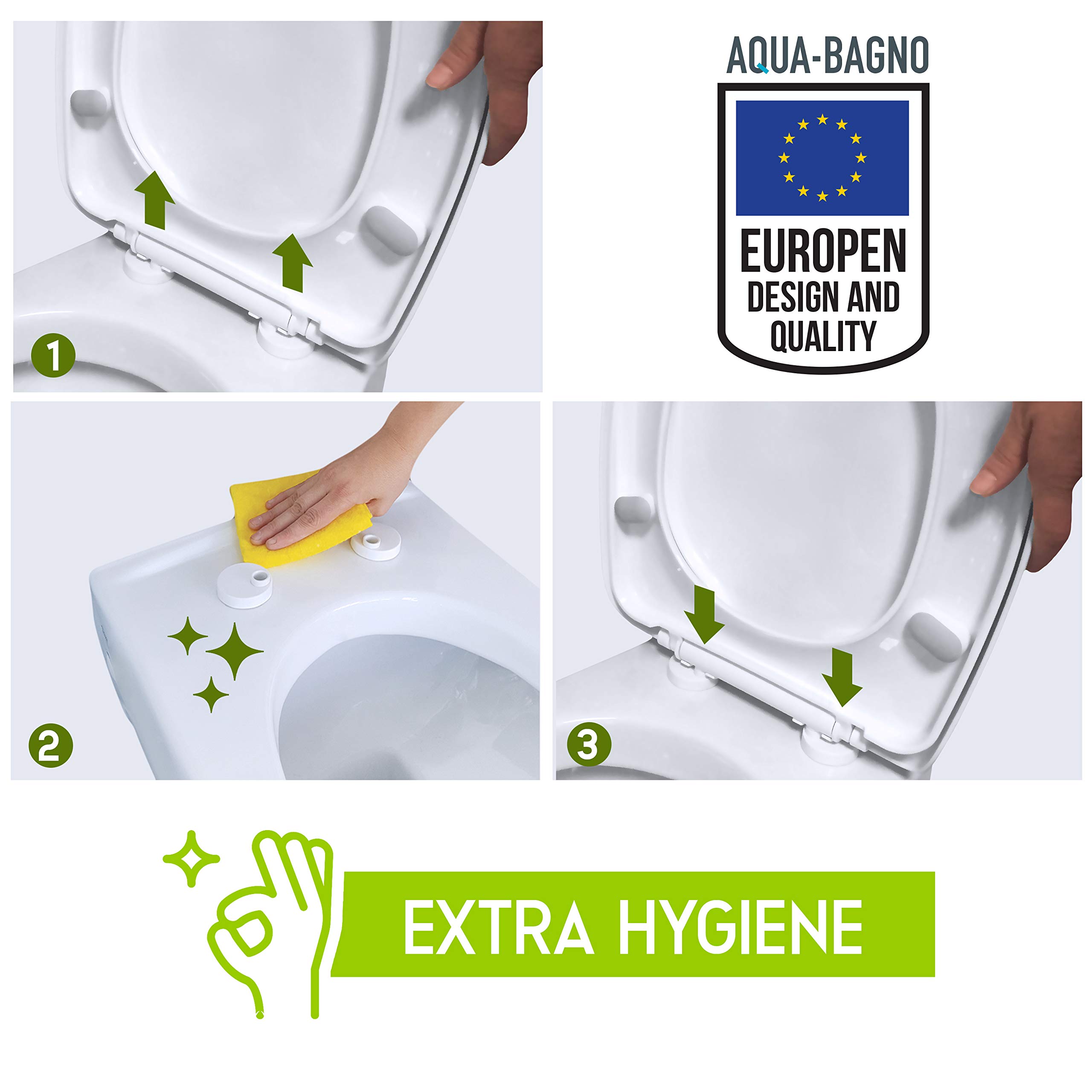 Aqua Bagno Diamond Diamond Universal D-Form Premium - sedile WC di alta qualità in polipropilene con chiusura softclose ed estraibile - sedile WC - coperchio WC