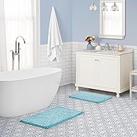 Vista 6 de Laura Ashley Tapete de baño de felpilla con mantequilla, absorbente, lanudo y antideslizante, alfombra de felpa para bañera y fregadero, 2 piezas