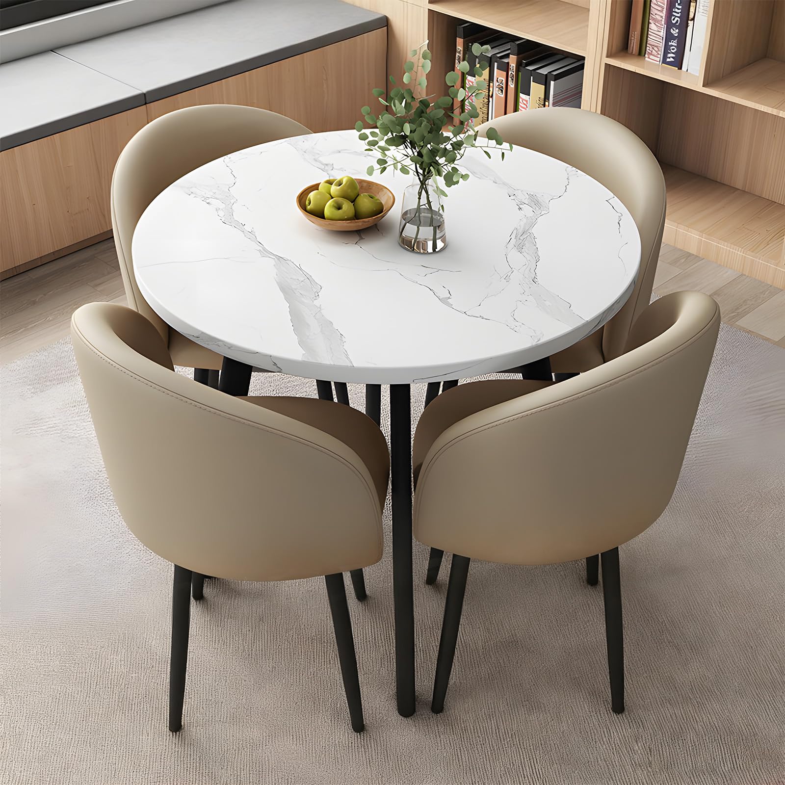 ASerZenith Modern Dining Table Set With 4 Upholstered Chairs, Kitchen Office Cafe Lounge Living Room Coffee Table By,P-036-27.6 In