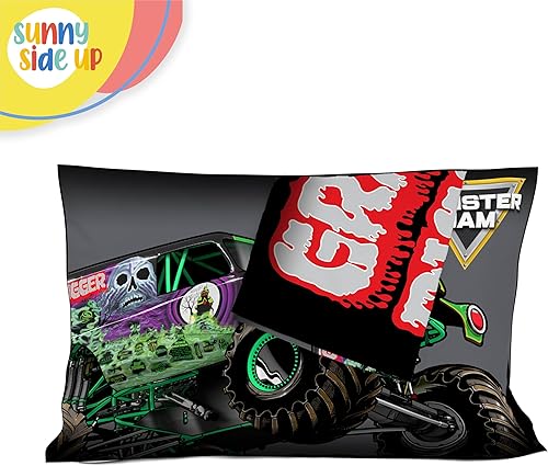 Miniatura 5 de Sunny Side Up Monster Jam Grave Digger - Juego de 2 fundas de almohada reversibles, fundas de almohada de doble cara, ropa de cama para niños súper