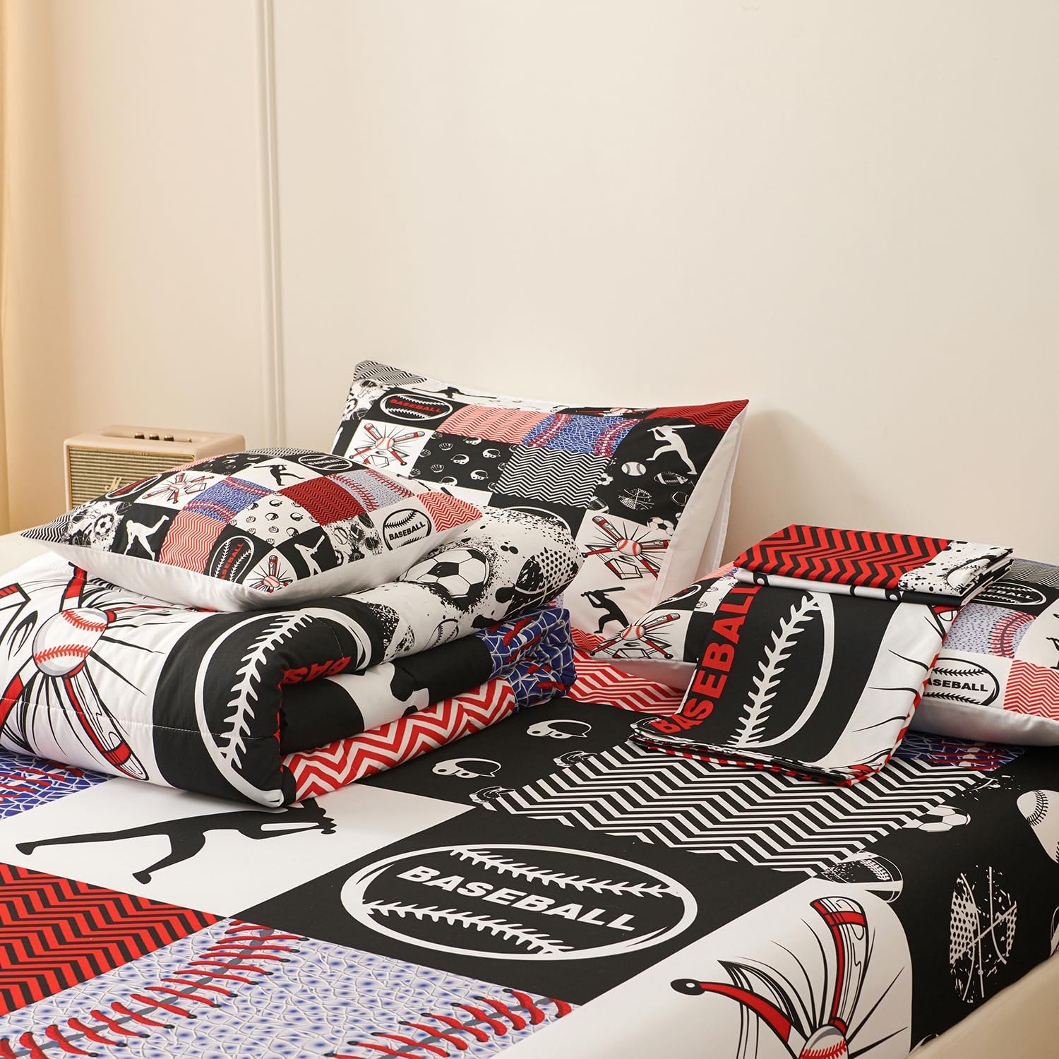 Namoxpa6 Pieces Baseball Comforter Sets,3D Sports Pattern,Decorative 6 Piece Bedding Sets with Comforter,Flat Sheet,Fitted Sheet,Throw Pillow Cover,Pillow Shams,Twin Size