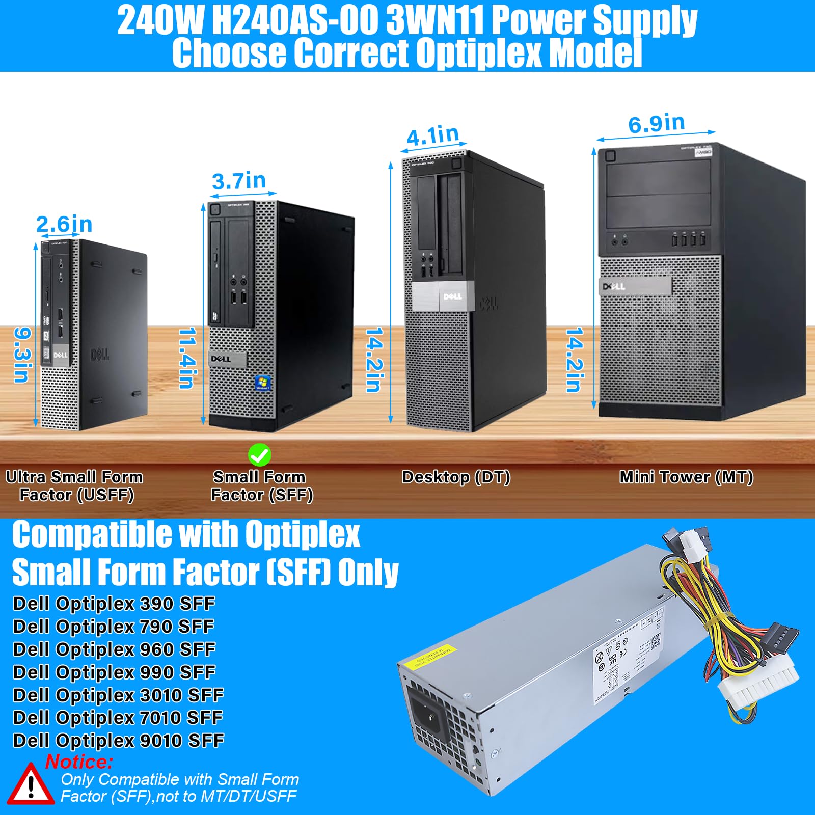 S-Union 240W Alimentatore per DELL Optiplex 390 790 960 990 3010 7010 9010, solo per Piccolo Fattore di Forma SFF Sistemi H240ES-00 D240ES-00 AC240AS-00 AC240ES-00 DPS-240WB L240AS-00 H240AS-00 3WN11
