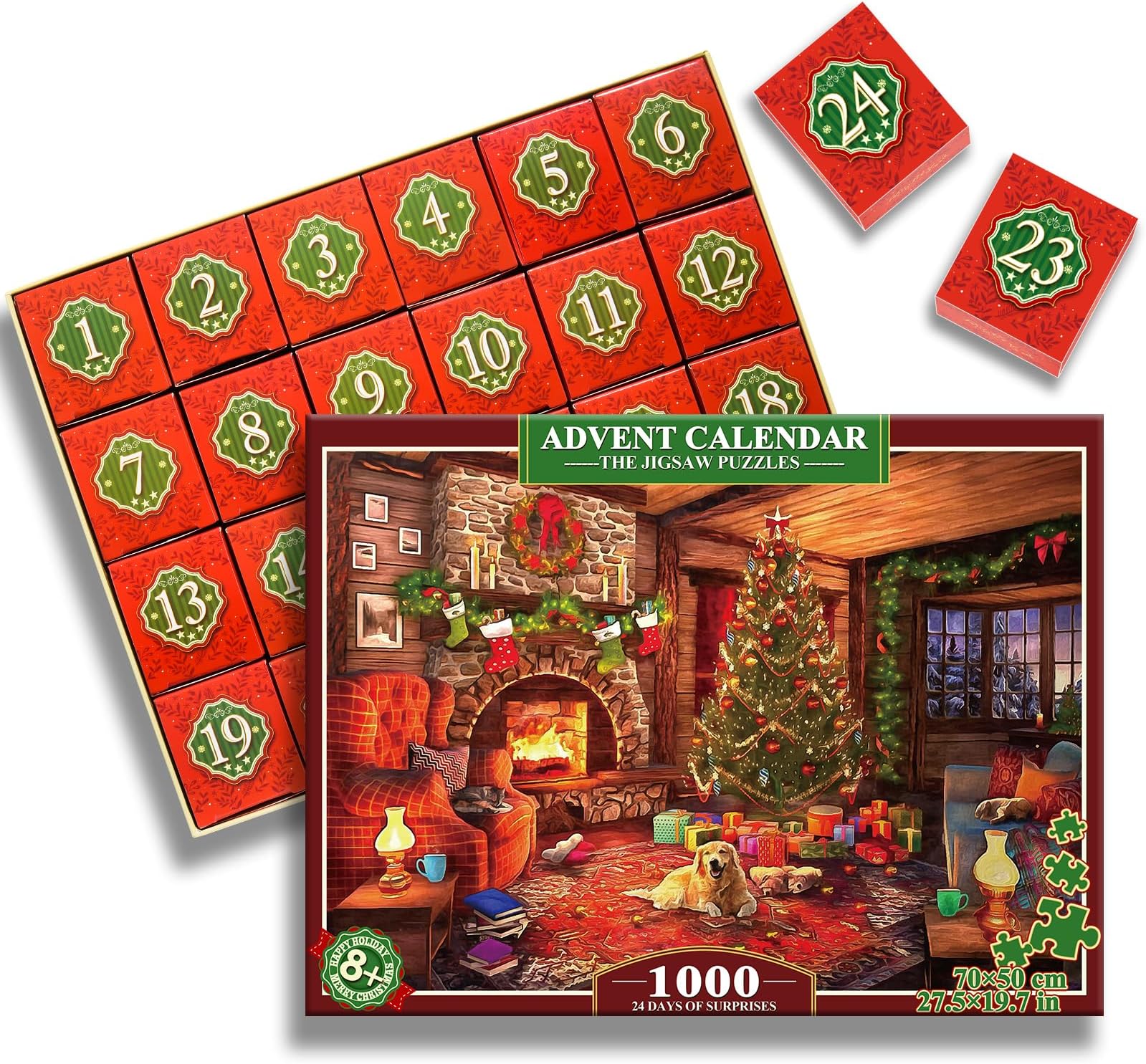 HappyGoLucky Advent Calendar 2024 Puzzle Adults, Jigsaw Puzzle 1000 Pieces Christmas Gifts for Adults and Children Christmas Calendar for Men and Women Gift Santa Girl Boy