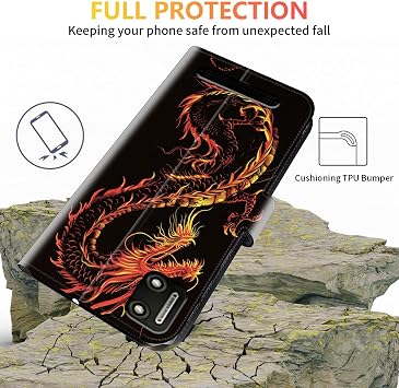 for Cloud Mobile Stratus C7 Wallet Case with RFID Blocking Card Slot Leather Cover for Cloud Stratus C7 with Wristlet Strap Kickstand Phone Case for Cloud Stratus C7, Fire Dragon